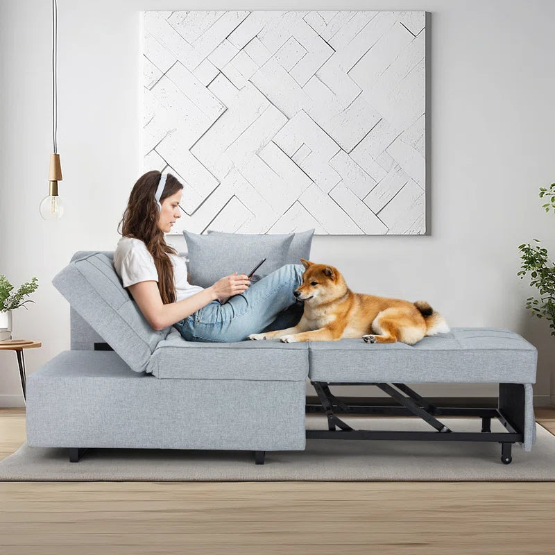 EROMMY 3-in-1 Convertible Sleeper Sofa Chair Bed - 5-Position Adjustable Backrest, Foldable Guest Bed with Premium Faux Linen Fabric in Light Gray - Perfect for Small Spaces, Living Rooms & Apartments