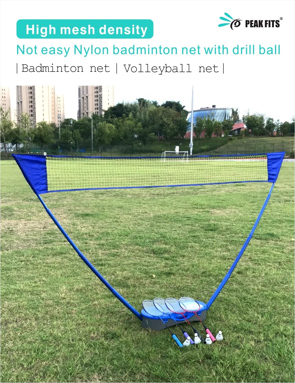 Portable Badminton Net Set with Storage Base - 10x5 ft Net, 4 Rackets, 4 Shuttlecocks & 8 Grip Tapes - Outdoor/Indoor Sports Equipment for Backyard, Beach, Park & Gym Games