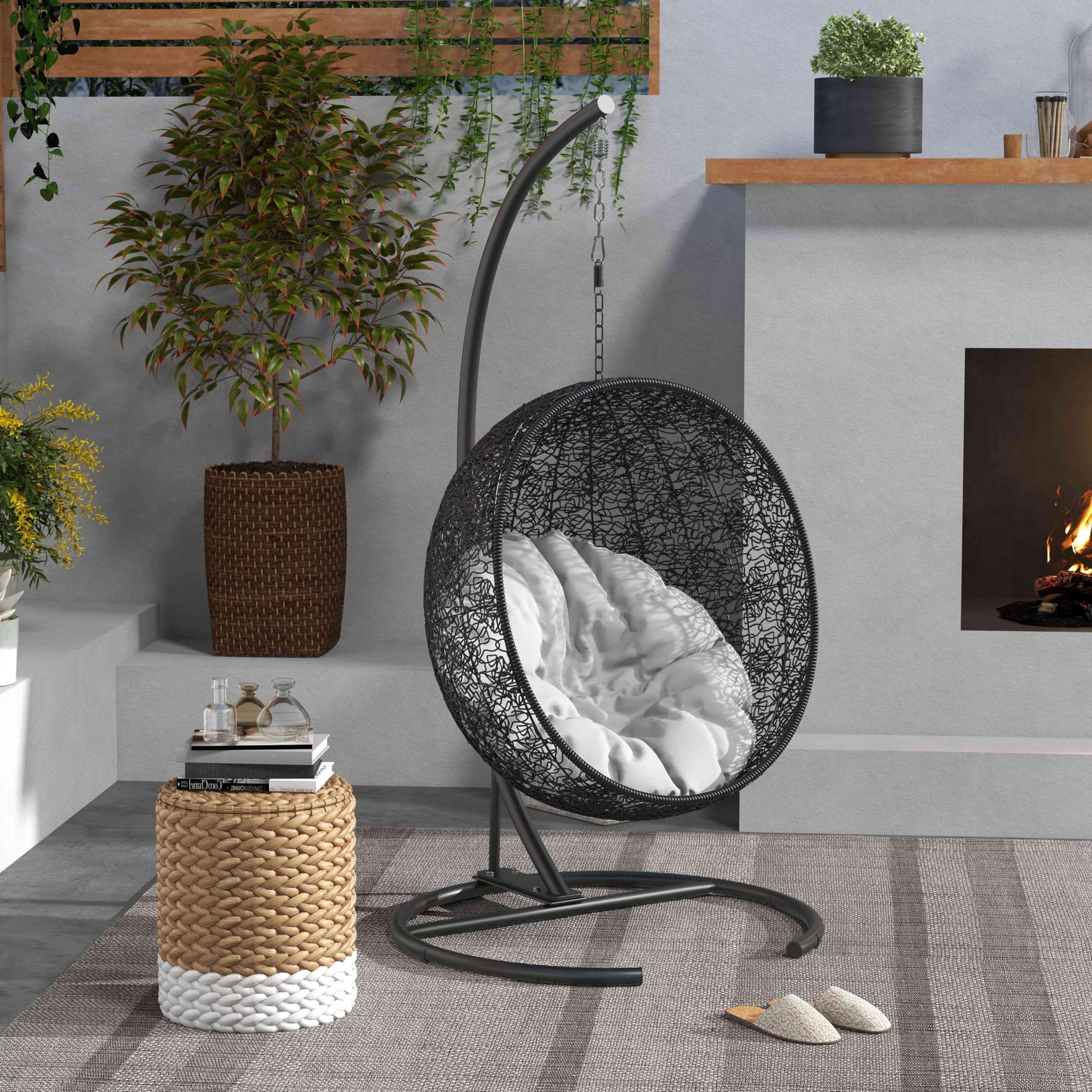 Outsunny Black Hanging Hammock Chair Stand with Round Base - Sturdy Frame for Hammock Chairs, Egg Chairs & Porch Swings - Indoor/Outdoor Use for Patio, Garden, Balcony & Living Room Relaxation