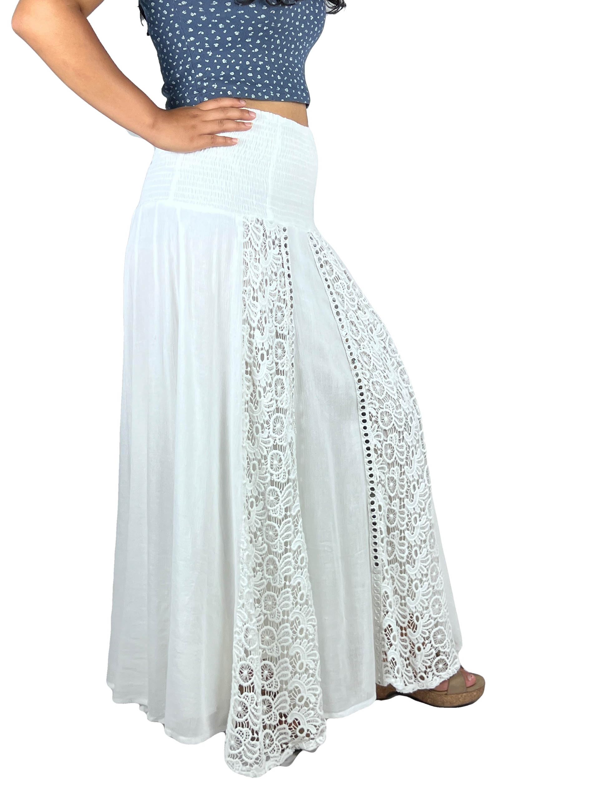 Agan Traders Women's Soft Rayon Smocked Elastic Waist Bohemian Long Skirt - Flowy Maxi Skirt for Spring 2025, Beach, Festival & Casual Wear