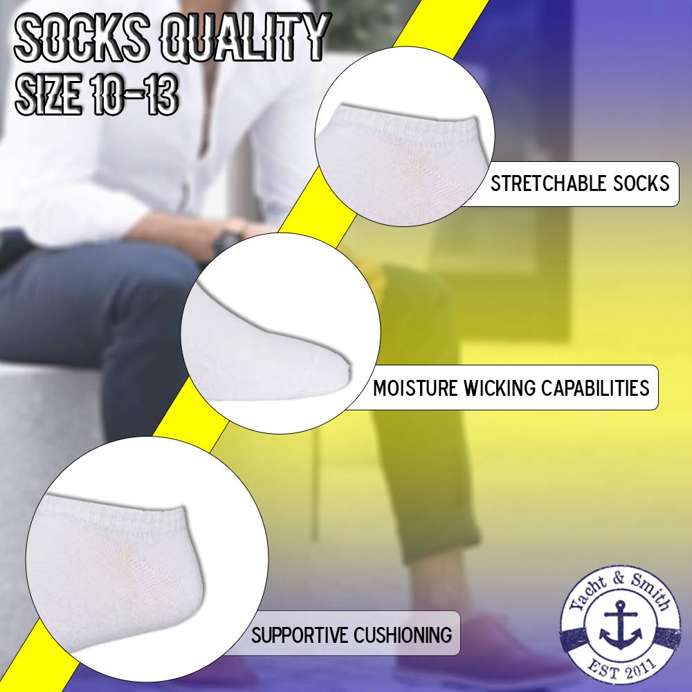 Yacht & Smith Men's No Show Ankle Socks - 12 Pairs Bulk Pack, Breathable Cotton Athletic Socks for Running, Gym & Casual Wear - US Size 10-13 (Black/White/Gray) - Perfect for Sports, Workouts and Daily Comfort