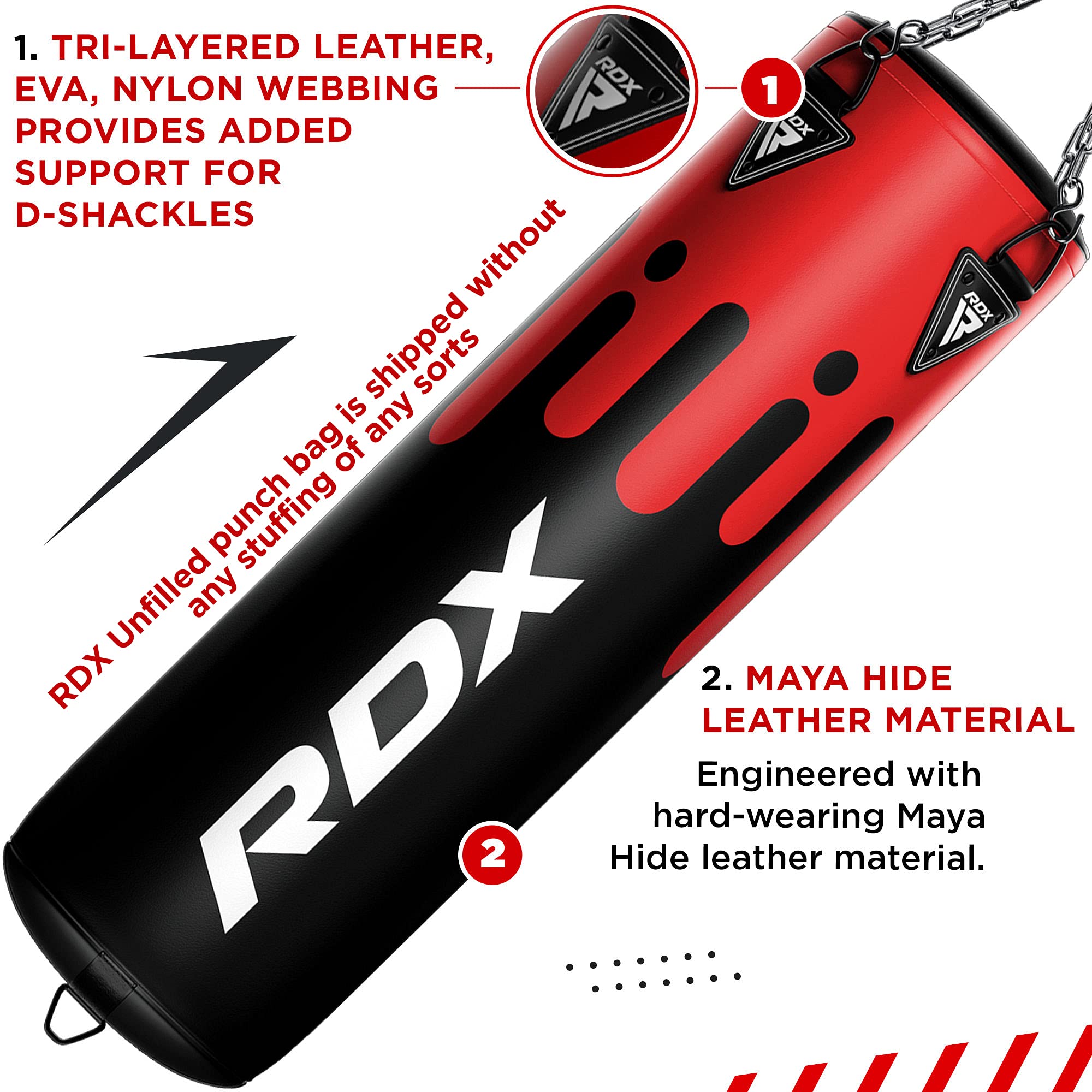 RDX 5FT Unfilled Punching Bag Set with Muay Thai Training Gloves & Punch Mitts - MMA, Kickboxing, Martial Arts Equipment - Includes Hanging Chain & Ceiling Hook - Perfect for Home Gym, Boxing Training, and Fitness Workouts