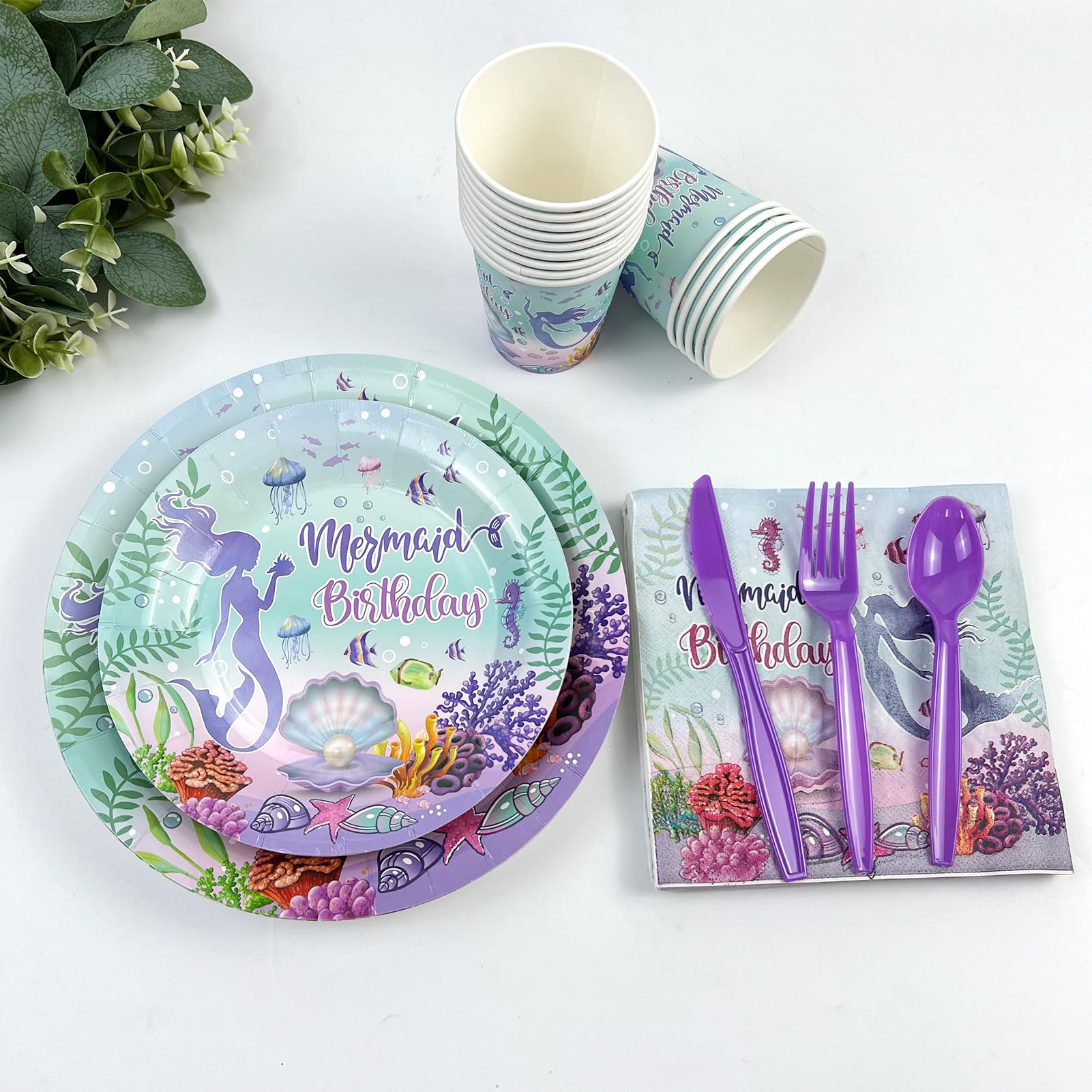 Mermaid Party Supplies Set - 20-Piece Disposable Tableware Kit for Girls Birthday (Plates, Cups, Napkins) | Under the Sea Ocean Theme Party Decorations | Perfect for Princess Themed Birthday, Baby Shower & Mermaid Celebration