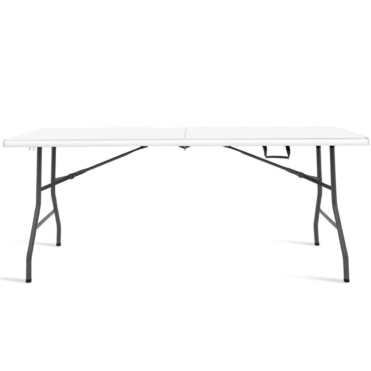 6' Folding Table with Handle | Portable Plastic Picnic Table with Rounded Corners | Indoor Outdoor Dining, Camping, Parties, BBQs | White
