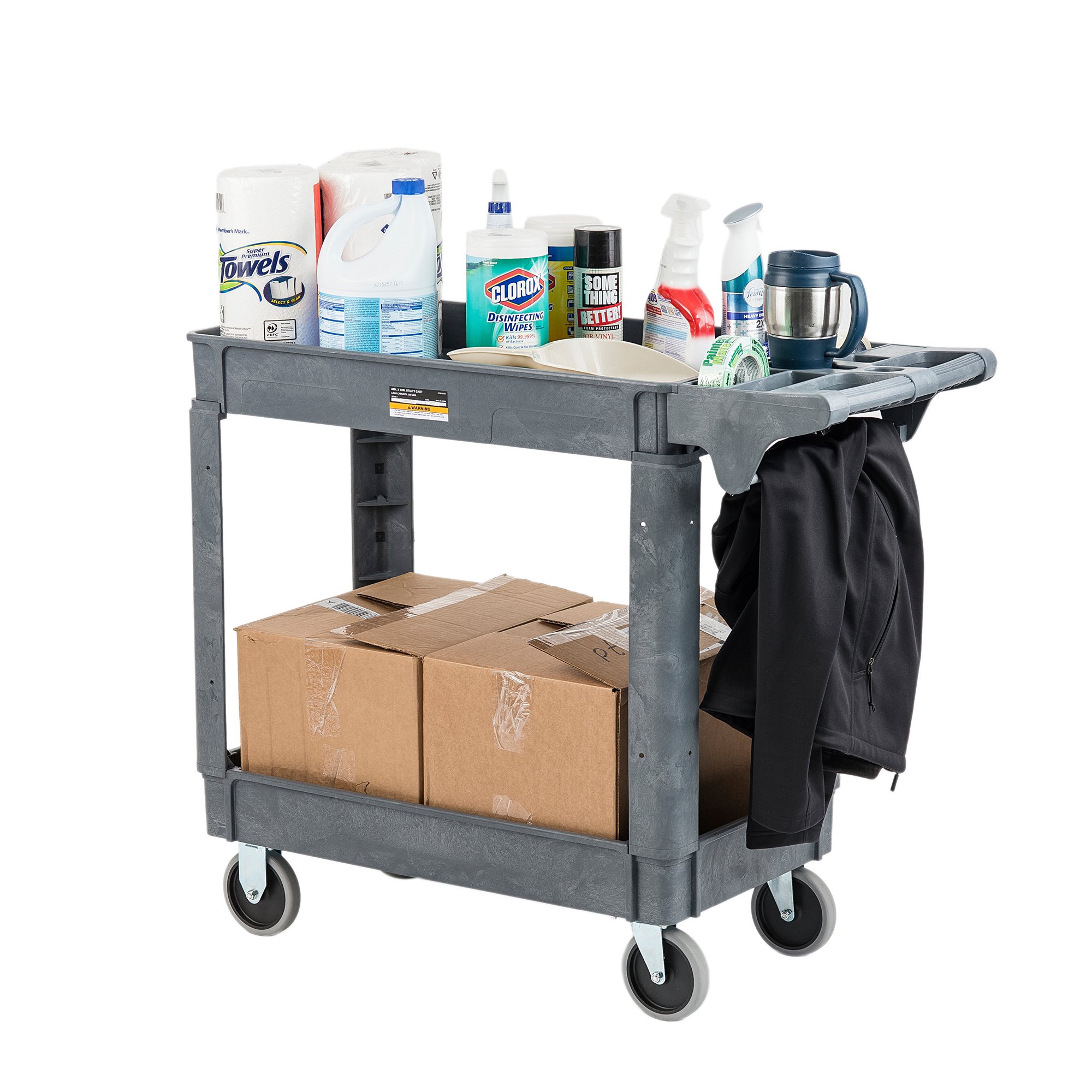 Pearington Heavy Duty 2-Tier Utility Rolling Cart with Wheels - 500lb Capacity, Gray (2T-29835) - Multi-Purpose Storage Organizer for Office, Warehouse, Kitchen & Workshop Supplies