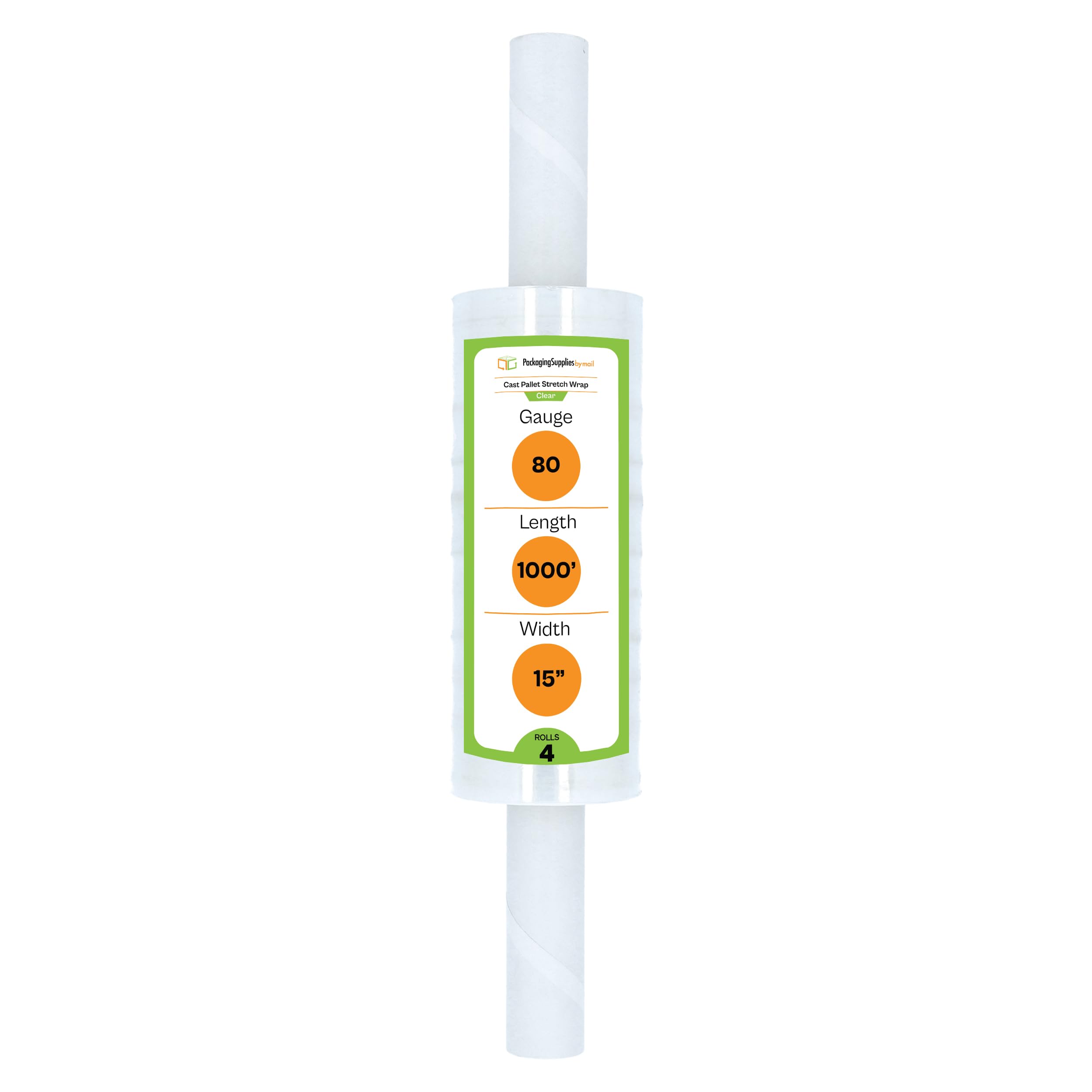 PSBM Stretch Wrap with Handles - 4 Pack, 15 Inch x 1000 Feet, 80 Gauge Clear Plastic Cling Film - Built-in Extended Core Handles for Easy Use | Ideal for Moving, Shipping & Warehouse Packaging