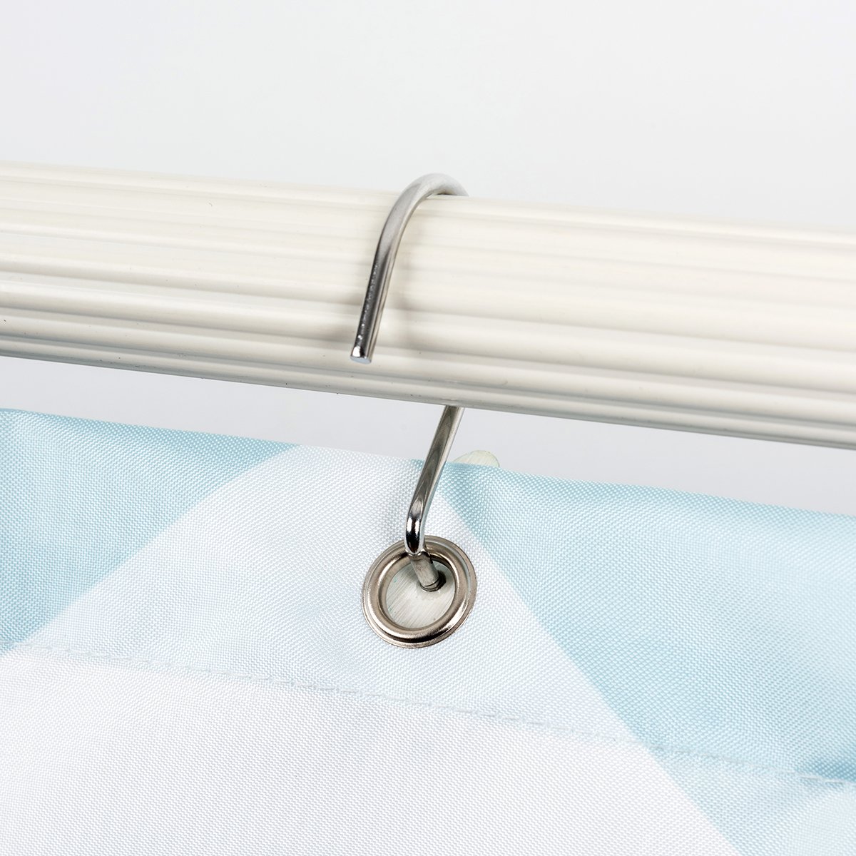 12-Pack Rust-Resistant Chrome Plated Iron Shower Curtain Hooks with Blue Starfish Resin Design - Bathroom Decor for Coastal, Nautical & Beach Theme Showers