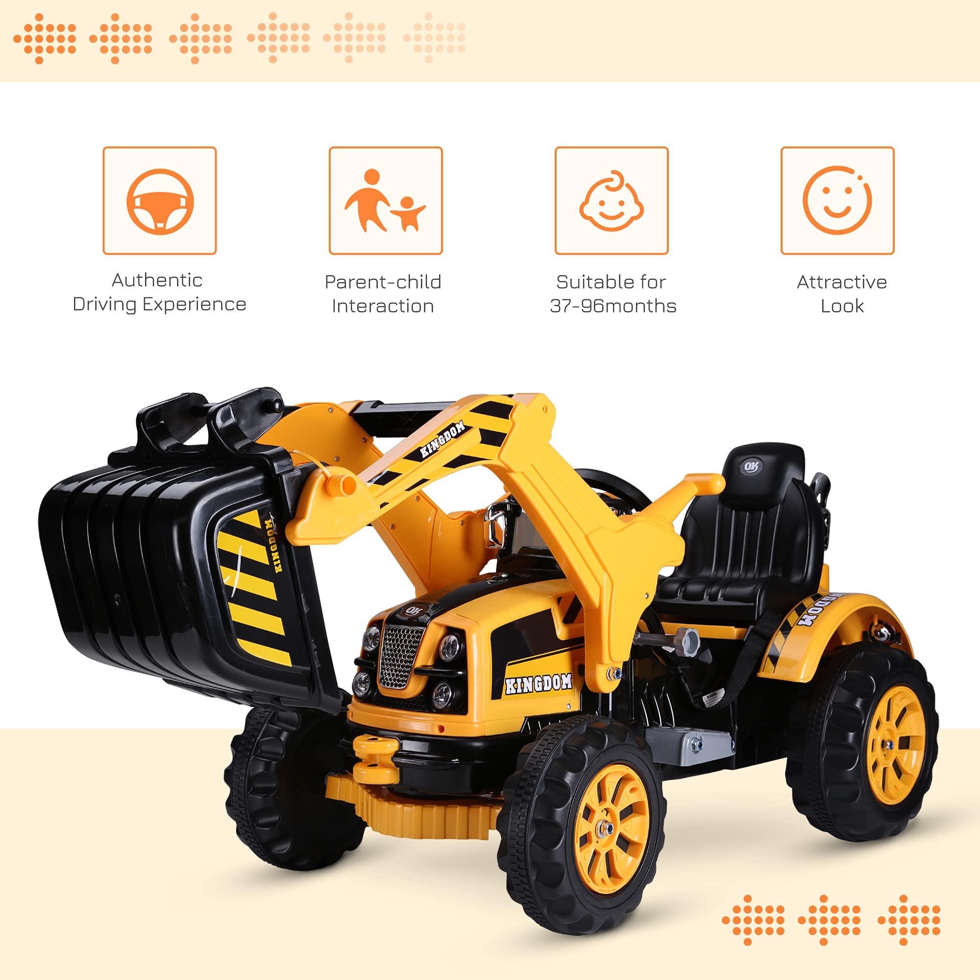 **Aosom 6V Electric Kids Ride-On Toy Digger - Construction Excavator Tractor Vehicle with Forward & Backward Motion - Perfect for Outdoor Play & Pretend Construction Fun**