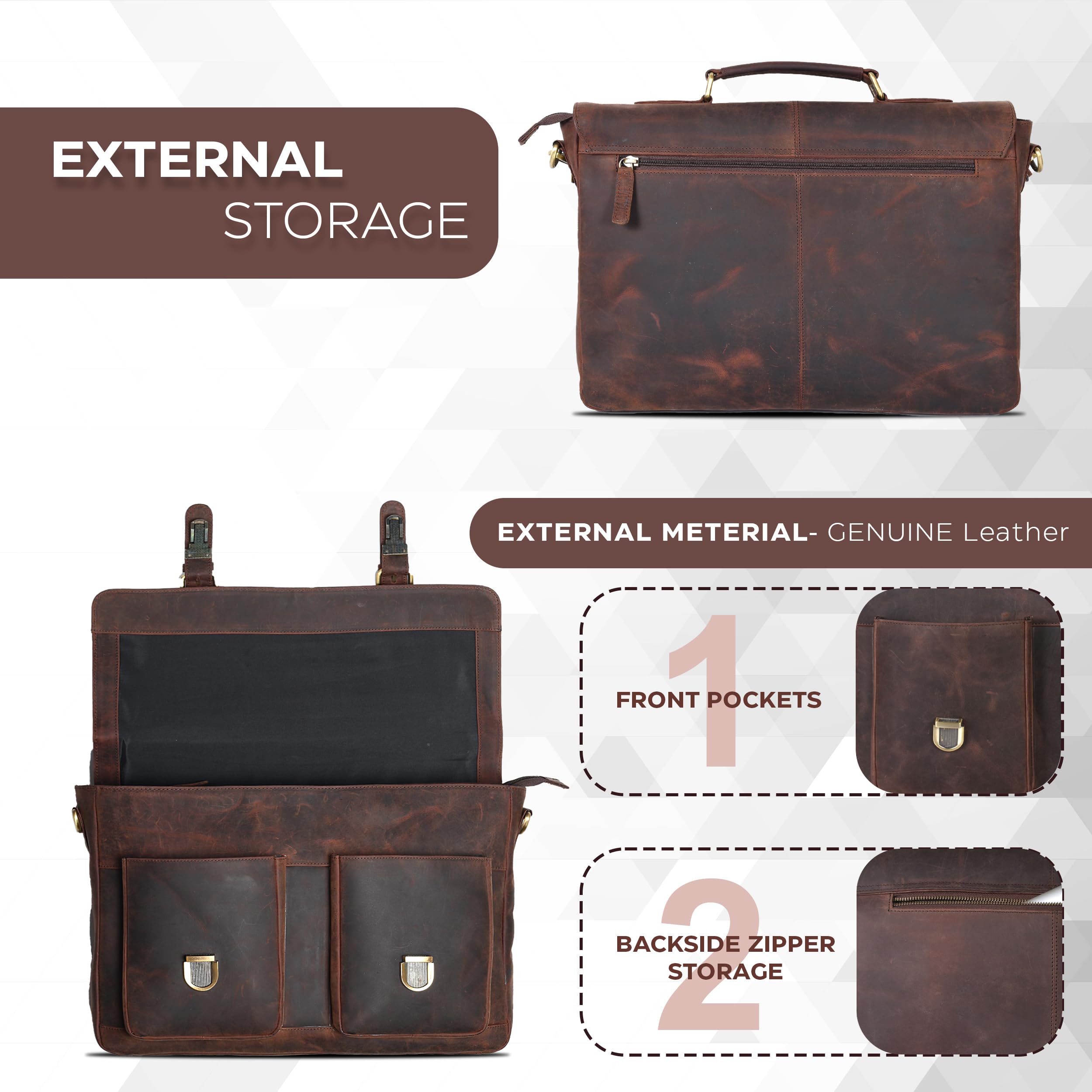 Premium Genuine Oak Leather Messenger Bag for Men & Women - Stylish Laptop Briefcase with Adjustable Shoulder Strap - Perfect for Office, College, Business Travel & Daily Commute
