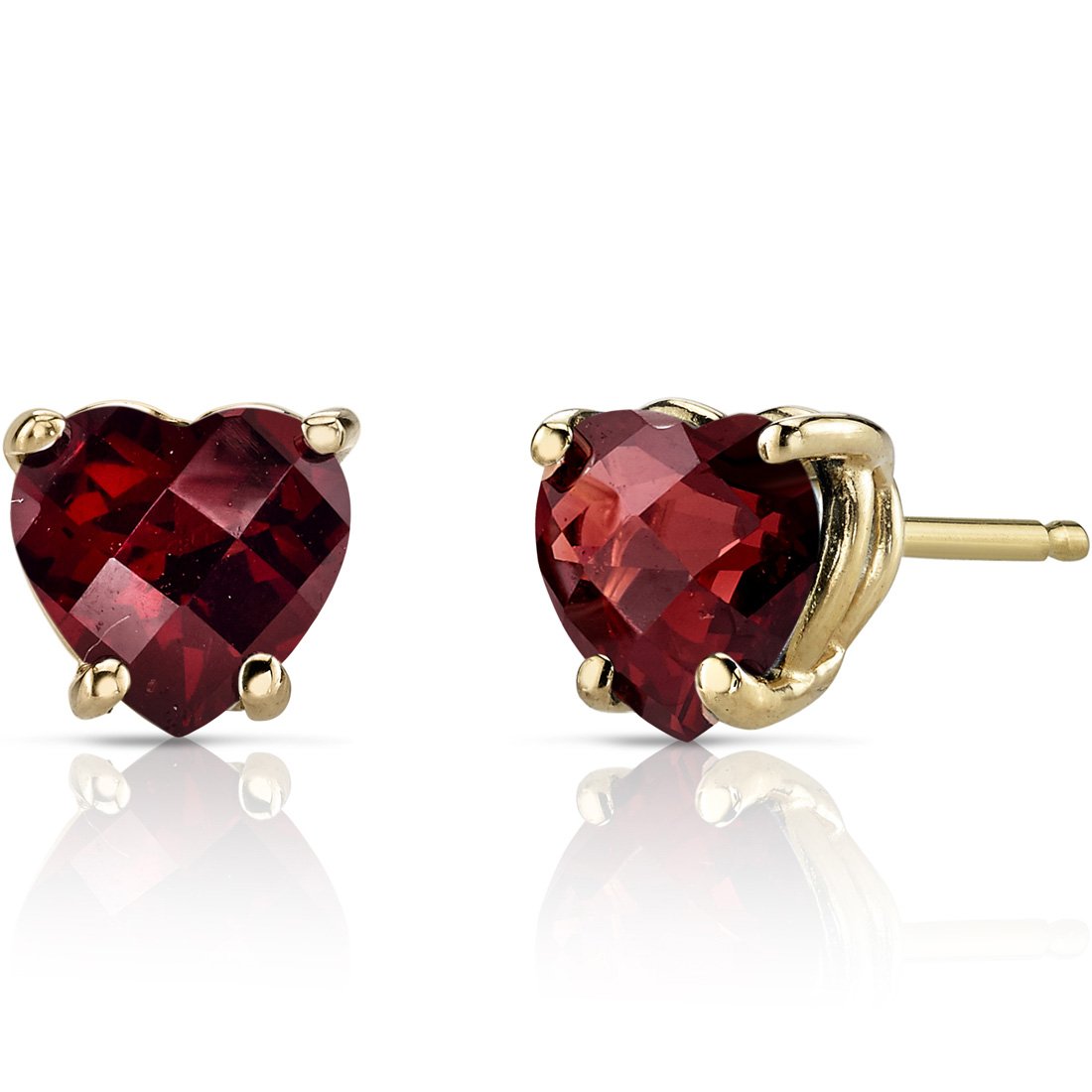 Peora 14K Yellow Gold Genuine Garnet Heart Stud Earrings for Women - 6mm Hypoallergenic Solitaire Studs, 1.75 Carats Total, Friction Back - Perfect for Valentine's Day Gifts, Anniversary Presents & Everyday Elegant Jewelry