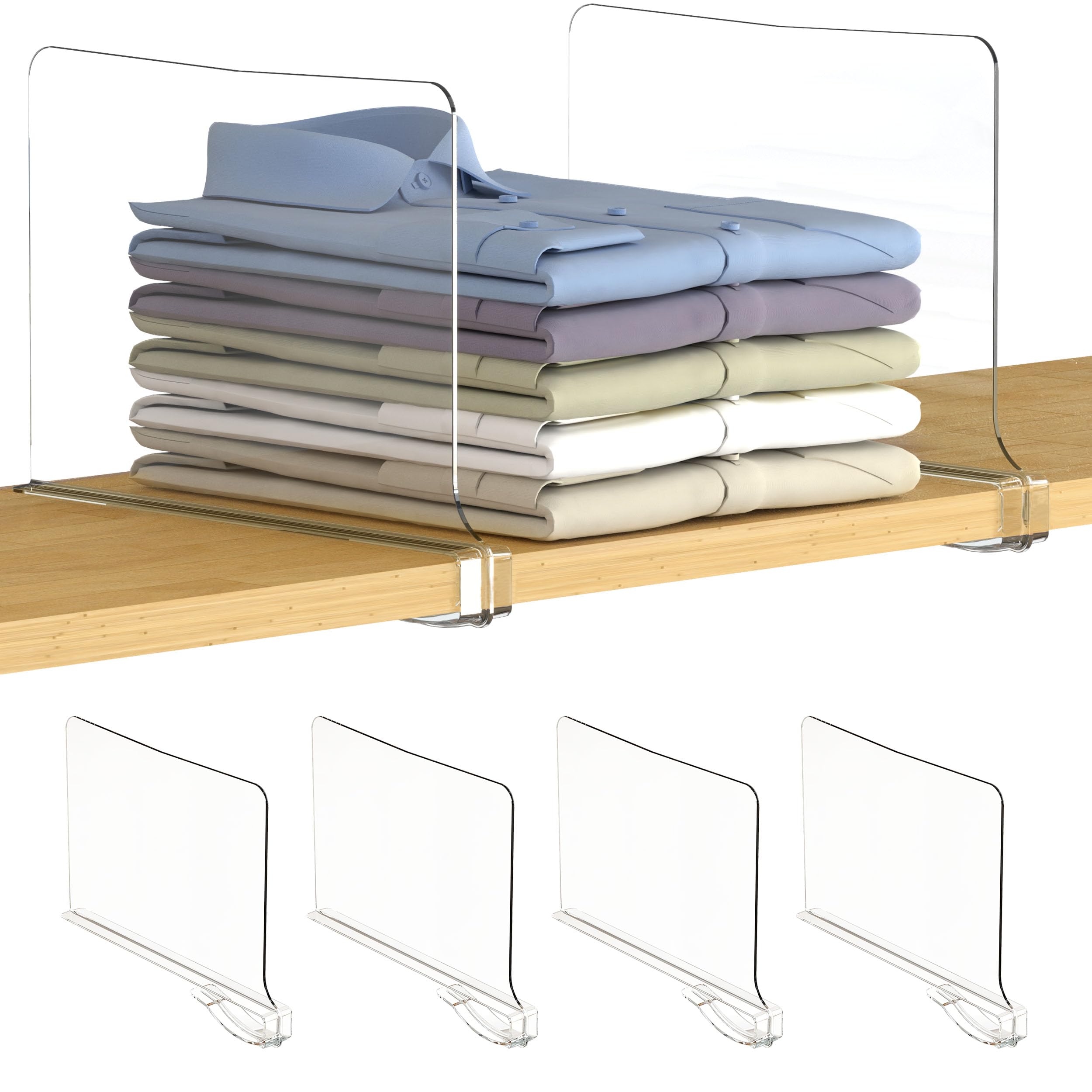 Utopia Home 4-Pack Clear Acrylic Shelf Dividers for Closet Organization - No Installation Required Closet Shelf Separators for Storage & Organization - Perfect for Bedroom, Pantry, and Office Shelving