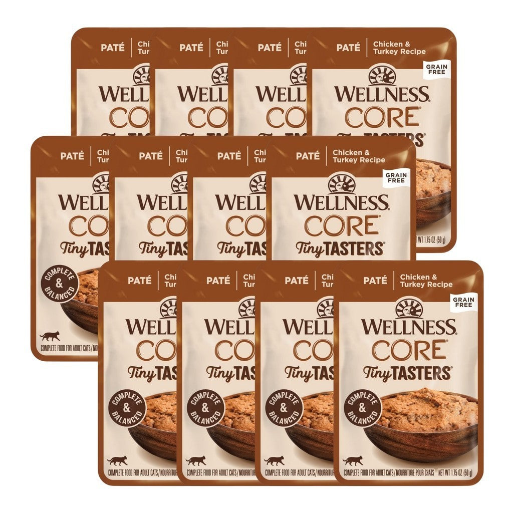 12-Pack Wellness CORE Tiny Tasters Wet Cat Food Variety Pack - Chicken, Turkey, Duck, Tuna & Shrimp, Beef - 1.75oz (50g) Each - Perfect for Kittens, Adult Cats & Picky Eaters at Home or Travel
