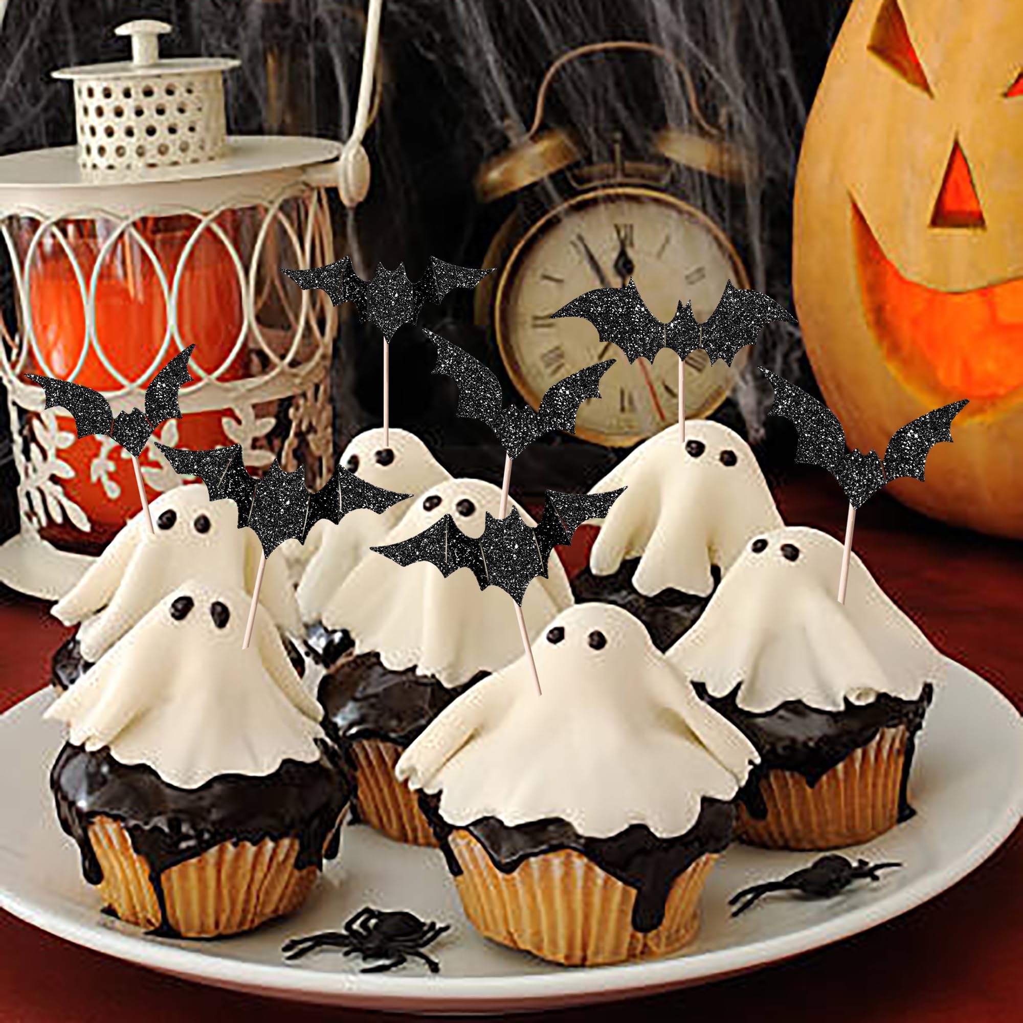 Rsstarxi 30 Pack Halloween Bat Cupcake Toppers - Black Glitter Bat Cake Decor for Halloween Parties, Baby Showers & Kids Birthdays | Perfect for Spooky Themed Desserts & Festive Celebrations