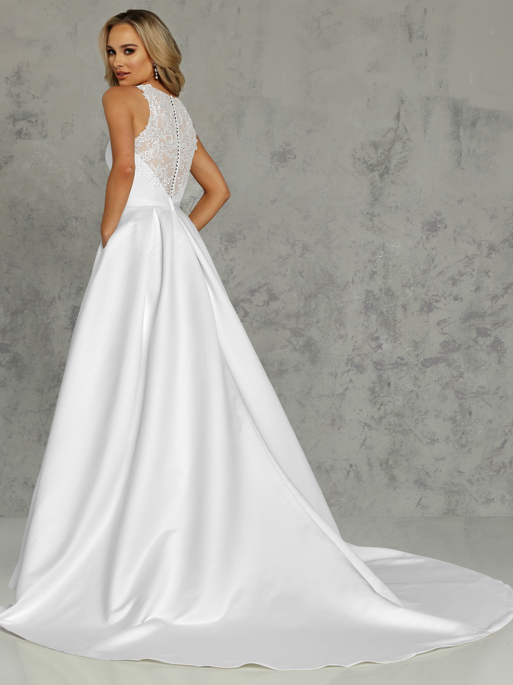 Penelope Halter Satin A-Line Wedding Dress with Pockets - Elegant Bridal Gown for Beach, Garden & Church Ceremonies