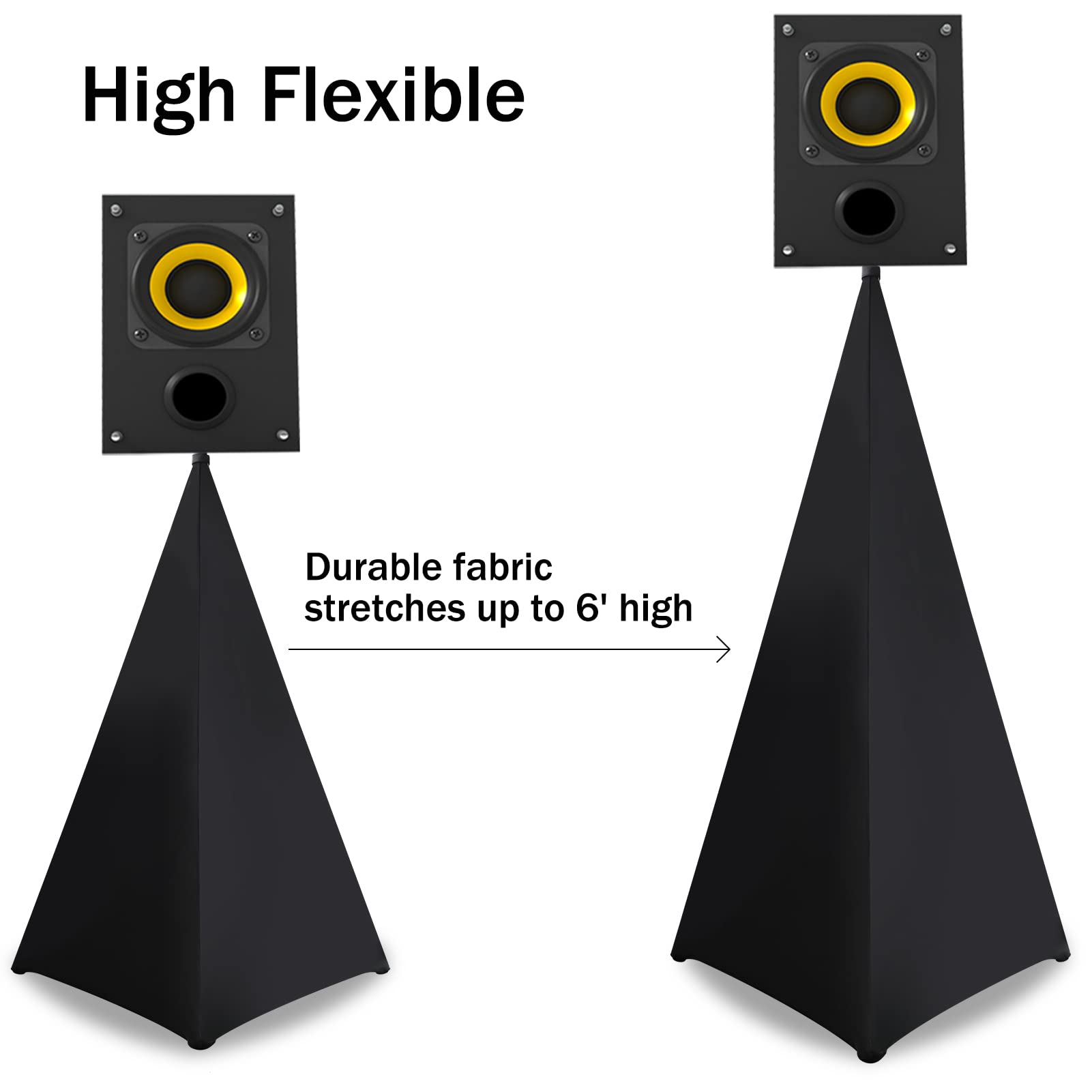 DJ Speaker Stand Cover - Universal 360° Adjustable Tripod Speaker Stand Scrim with Travel Bag (2 Pack, Black) - Perfect for DJ Gigs, Live Performances & Outdoor Events
