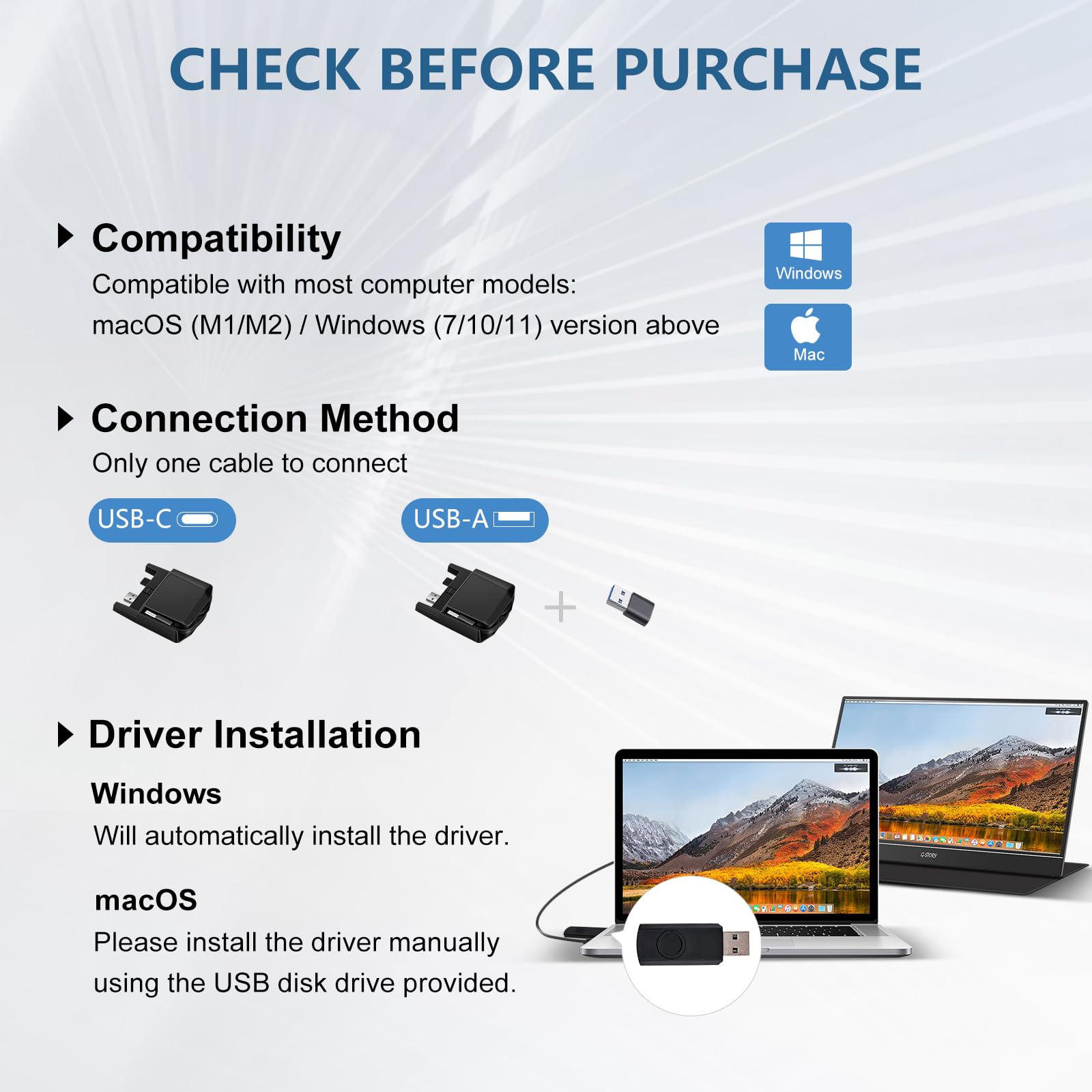 G-STORY 14 Inch FHD 1080P Portable Monitor with IPS Screen, USB-C & USB-A Connectivity, Adjustable Stand & Hidden Cable Design - Second Display for Laptop, PC, Mac, Phone - Perfect for Travel, Business & Remote Work