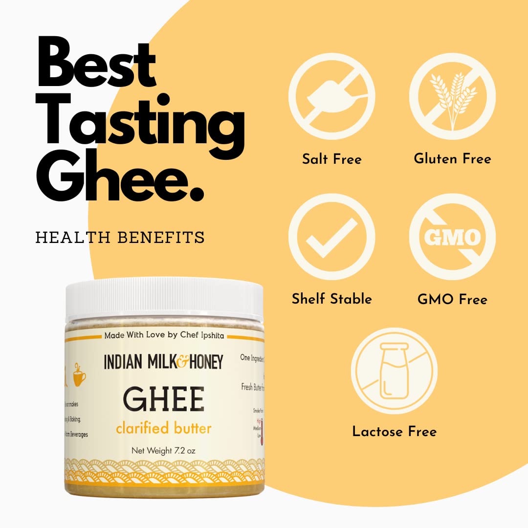 Organic Indian Milk & Honey Classic Ghee Butter - 100% Grass-Fed, 7.2 oz - Handcrafted, Locally Sourced, Lactose & Gluten Free - Pure Clarified Butter in Eco-Friendly PET Jar - Perfect for Keto, Paleo & Ayurvedic Cooking
