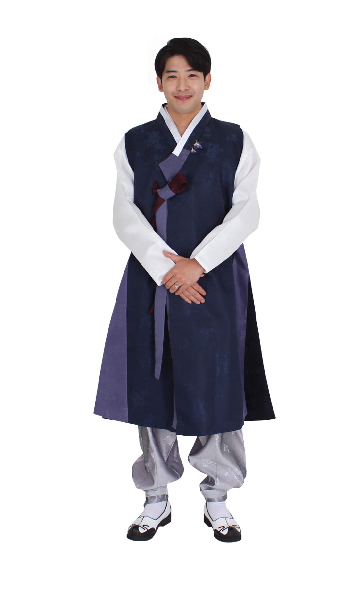Korean Hanbok Traditional Men's Outfit - Navy Blue Top & Gray Pants Set for Wedding, Birthday & Special Occasions | Authentic Korean Cultural Costume for Festivals & Ceremonies