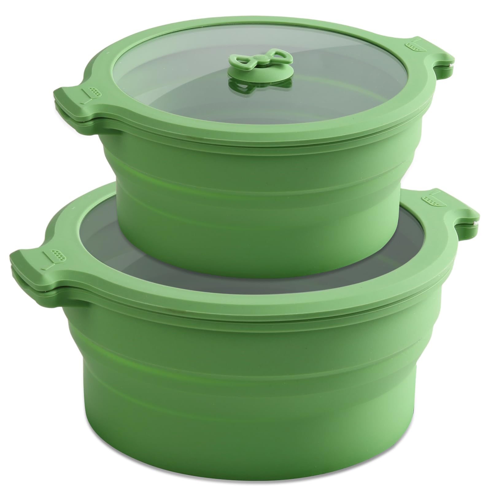 Collapsible Silicone Microwave Cookware Set - 0.8L & 1.4L BPA-Free Steamer with Lids, Glass Food Storage Containers & Mixing Bowls for Healthy Cooking | Perfect for Meal Prep, Leftovers & Small Space Kitchens