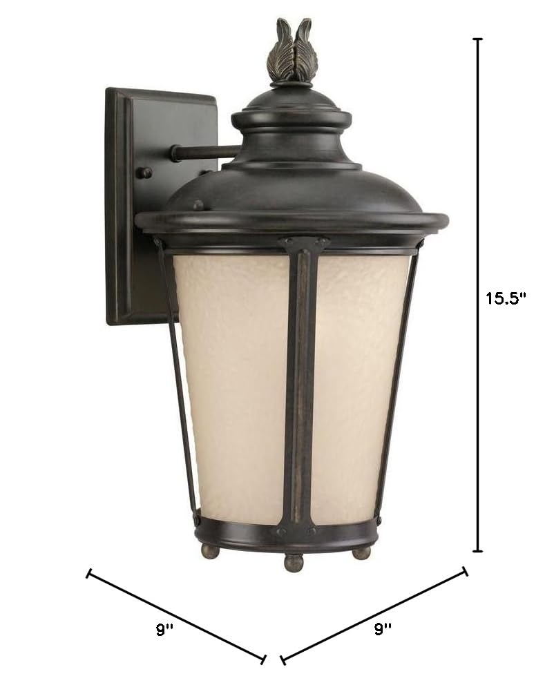9 Inch One Light Outdoor Wall Lantern - Burled Iron Finish with Etched Hammered Amber Glass - Traditional Exterior Light Fixture for Porch, Patio & Garden (Model: 73-Bel-2756532)