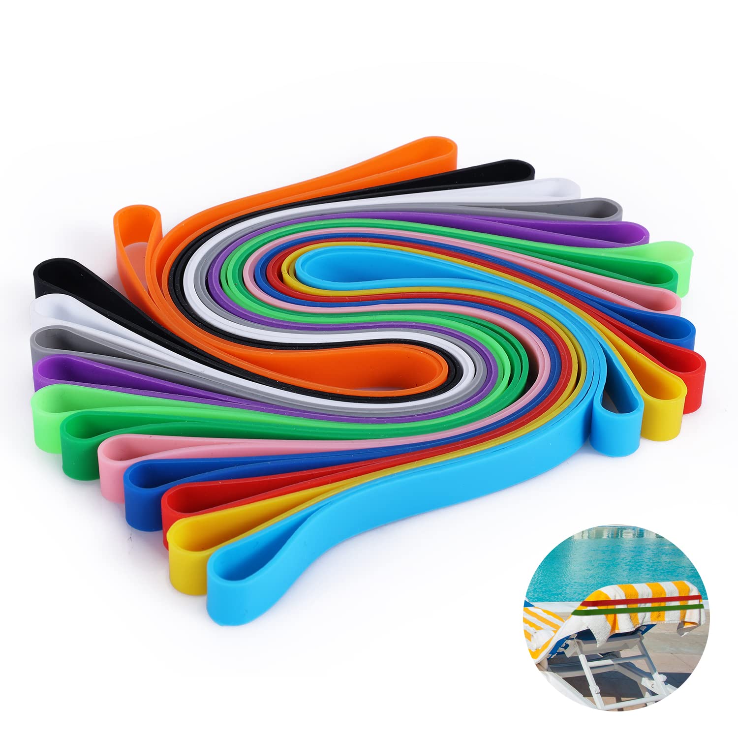12 Pack Stretchable Silicone Beach Towel Clips - Colorful Towel Holders for Beach Chairs, Poolside & Vacation - Secure Your Towel at the Beach, Pool or Backyard (Multi-Colored)