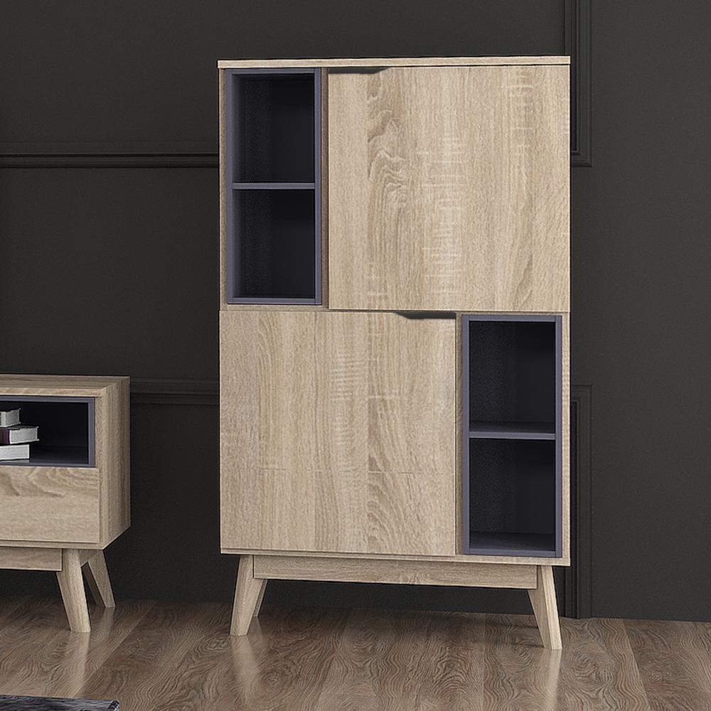 Scandinavian Oak Storage Display Cabinet - Modern Wooden Bookshelf for Living Room, Bedroom, and Office Organization