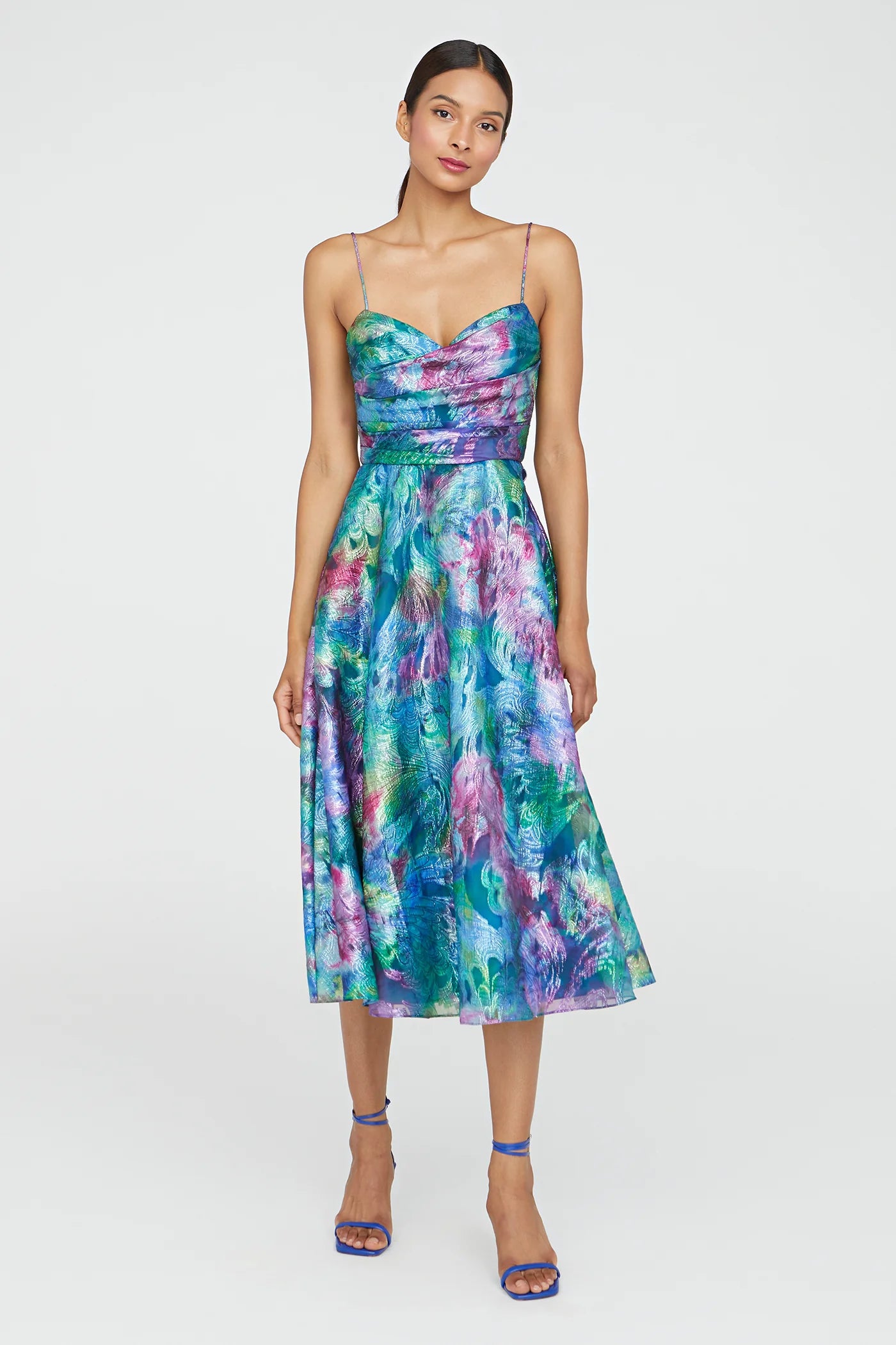Elegant Allegra Draped Cocktail Dress in Aquatic Bloom Floral Print - Perfect for Evening Parties, Weddings & Special Occasions