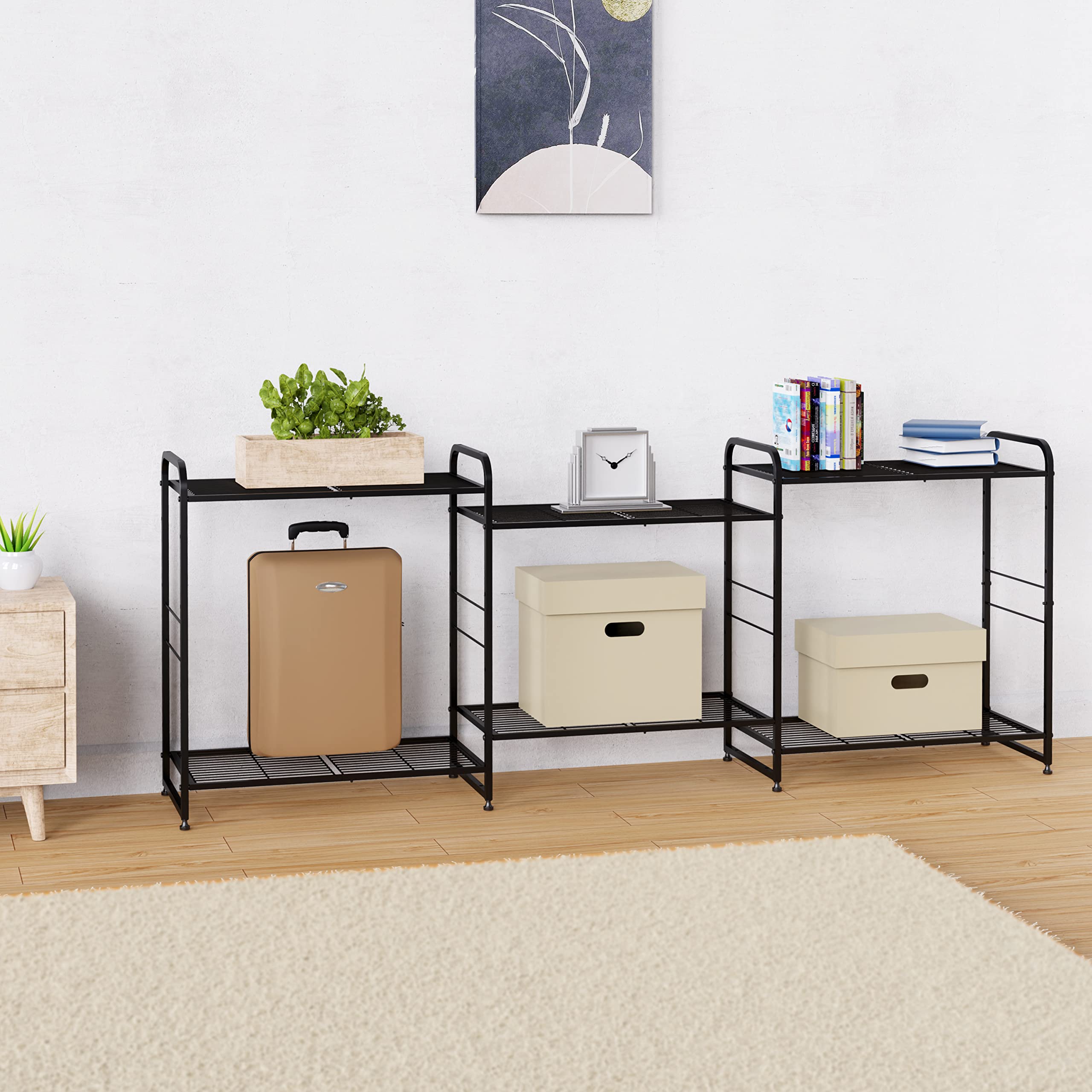 3-Tier Stackable Wire Shelving Unit - Adjustable Kitchen Storage Rack & Cabinet Organizer for Pantry, Bathroom, Garage | Black Metal Shelf for Home Organization