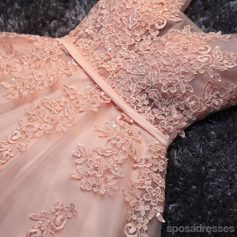 Elegant V-Neck Peach Lace Beaded Homecoming Dress for Women - CM445 | Perfect for Prom, Party & Special Occasions