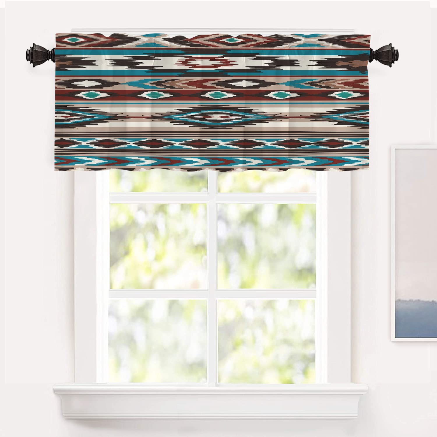 Shrahala Aztec Print Kitchen Valance - 52x18 Inch Native American Pattern Window Curtain in Pink & Green | Perfect for Southwestern Decor, Farmhouse Kitchens & Boho Home Styling