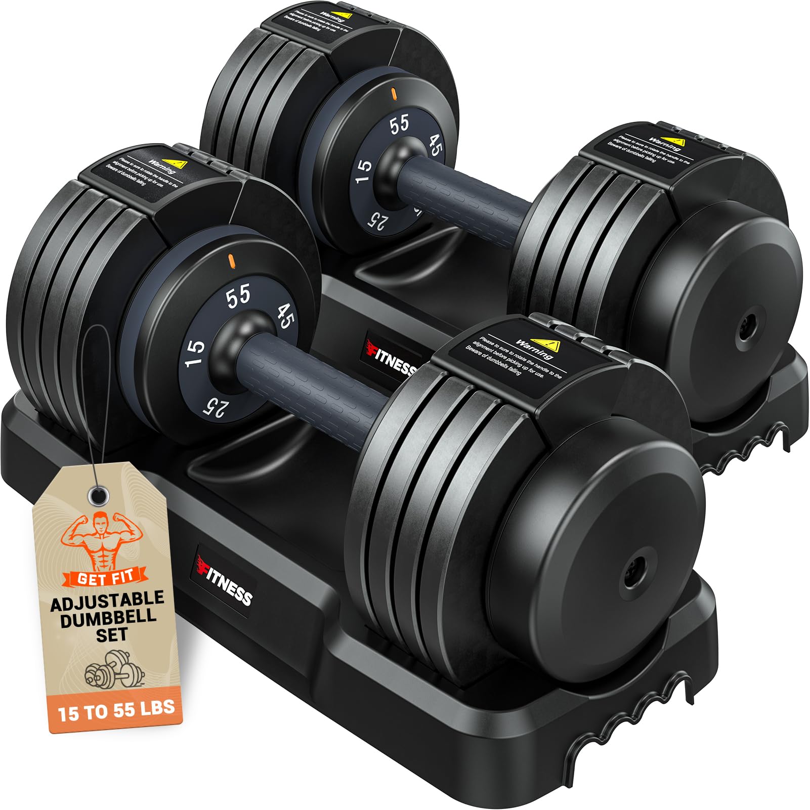 Adjustable Dumbbells Set of 2 - 5-in-1 Quick Change Weight System with Anti-Slip Grip for Home Workouts - Perfect for Strength Training, CrossFit & Home Gym - Ideal for Men & Women