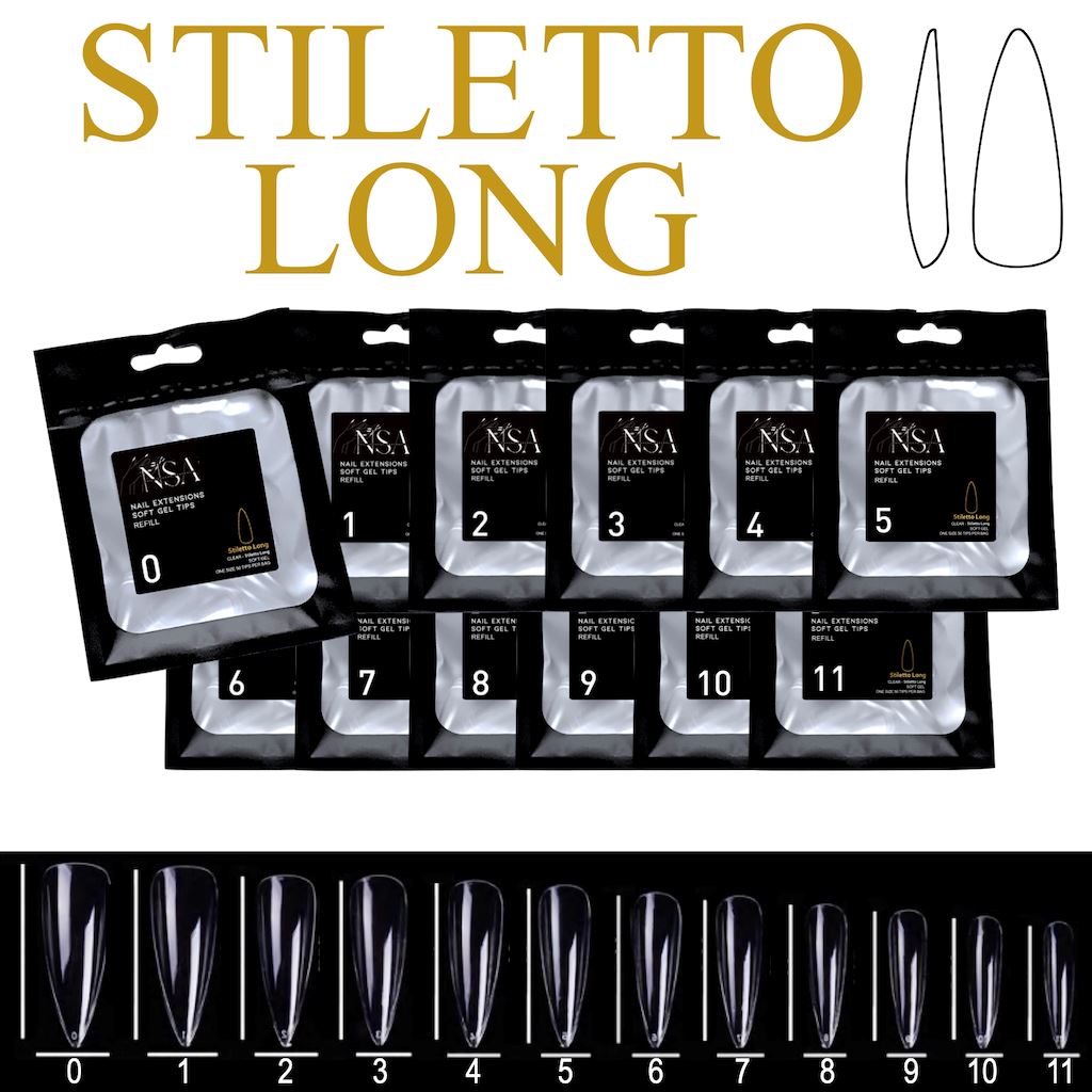 Soft Gel Tips Individual Refill Sizes 50pcs - Stiletto Nail Art Accessories for Professional & DIY Manicures at Home or Salon