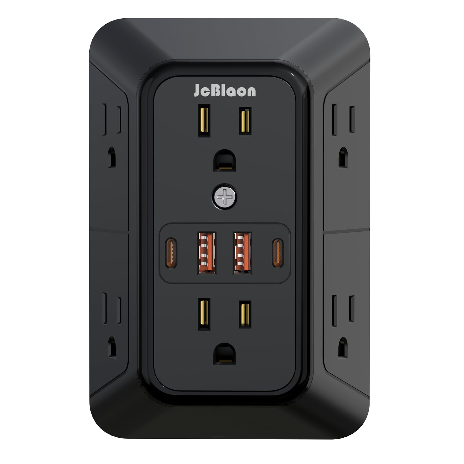 6-Outlet Surge Protector with 4 USB Ports (2 USB-C) - Multi Plug Power Strip, 3-Sided Wall Adapter for Home, Office, Kitchen & Travel - Black | Perfect for Charging Multiple Devices Simultaneously