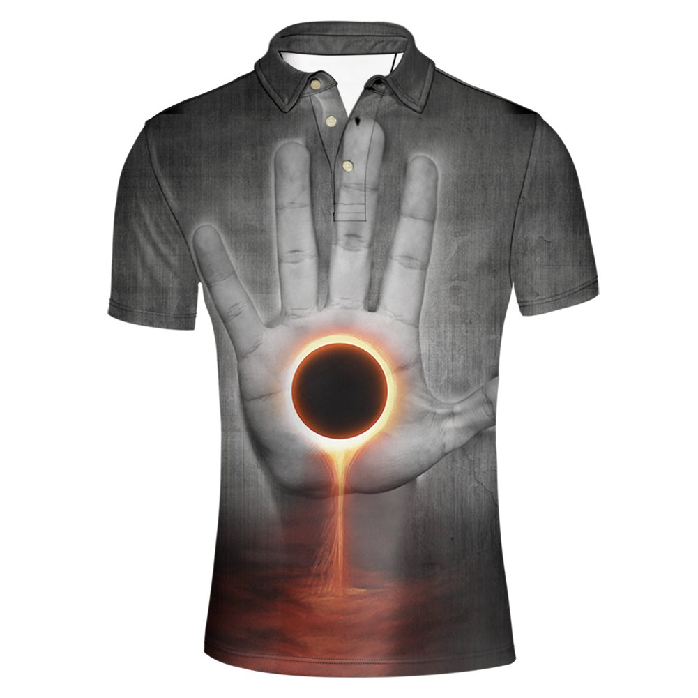 HUGS IDEA Men's Short Sleeve Polo Shirt - Comfortable Regular Fit Lightning Print Tee for Casual Wear, Golf & Outdoor Activities