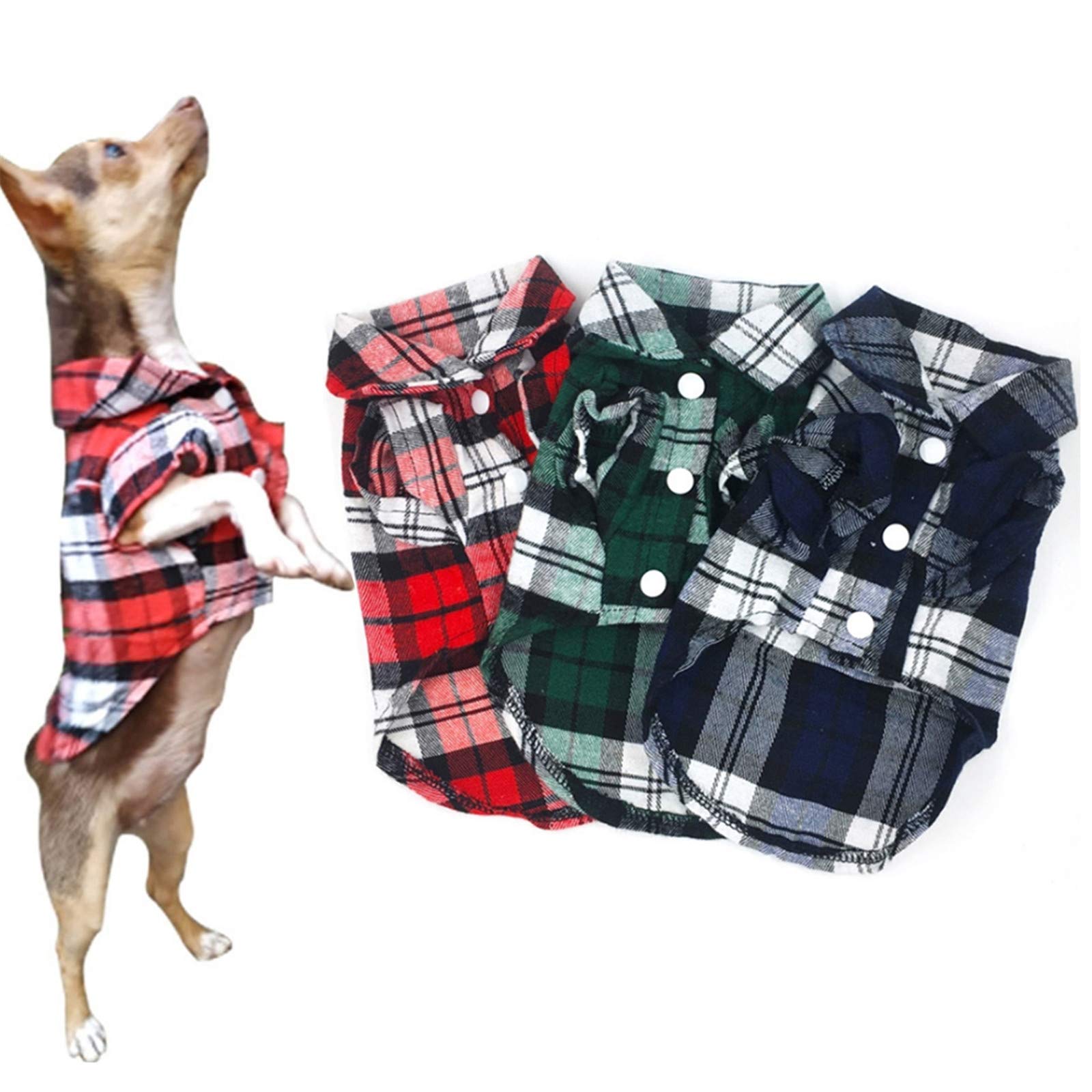 3-Pack Plaid Dog Shirts for Small, Medium & Large Breeds - All-Season Pet Polo Shirts & Cat T-Shirts - Comfortable Basic Pet Clothing for Daily Walks, Playtime & Photo Shoots