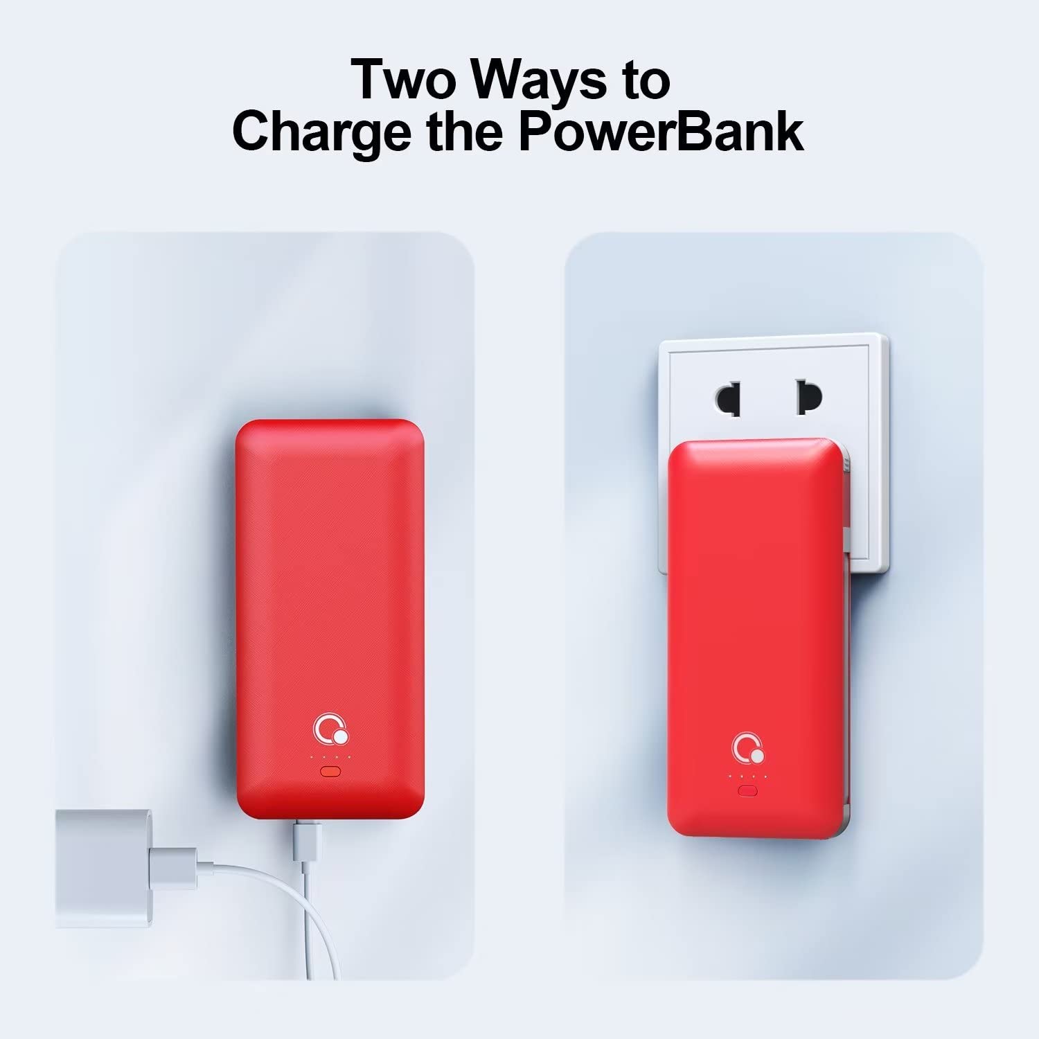 10000mAh Portable Charger with Built-in AC Plug - Slim Power Bank Fast Charging 4 Outputs USB B/C - External Battery Pack Includes 3 Cables for iPhone, Samsung, Android Phones - Perfect for Travel, Camping & Emergency Power Backup