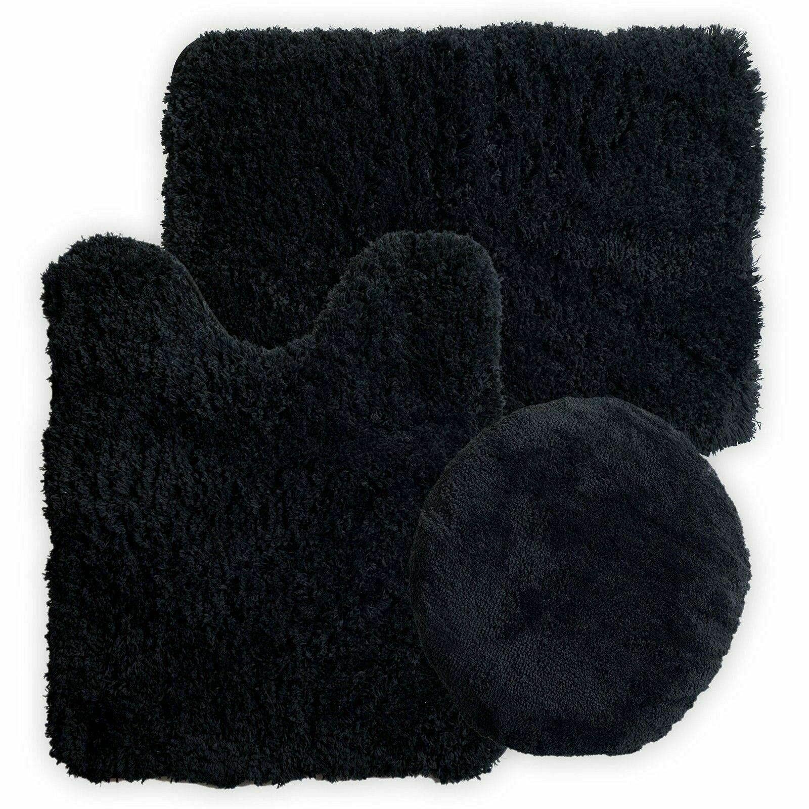 3-Piece Black Bathroom Rug Set - Soft Absorbent Toilet Mat, Shower Rug & Bath Mat - Non-Slip Bathroom Floor Mats for Safety - Perfect for Bathroom Decor, Guest Bathrooms & Master Suites
