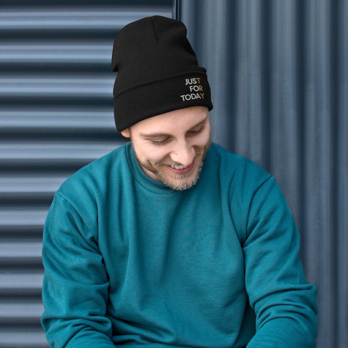 Just for Today Embroidered Knit Beanie Hat - Cozy Winter Beanie with Inspirational Message - Perfect for Cold Weather, Outdoor Activities & Daily Wear