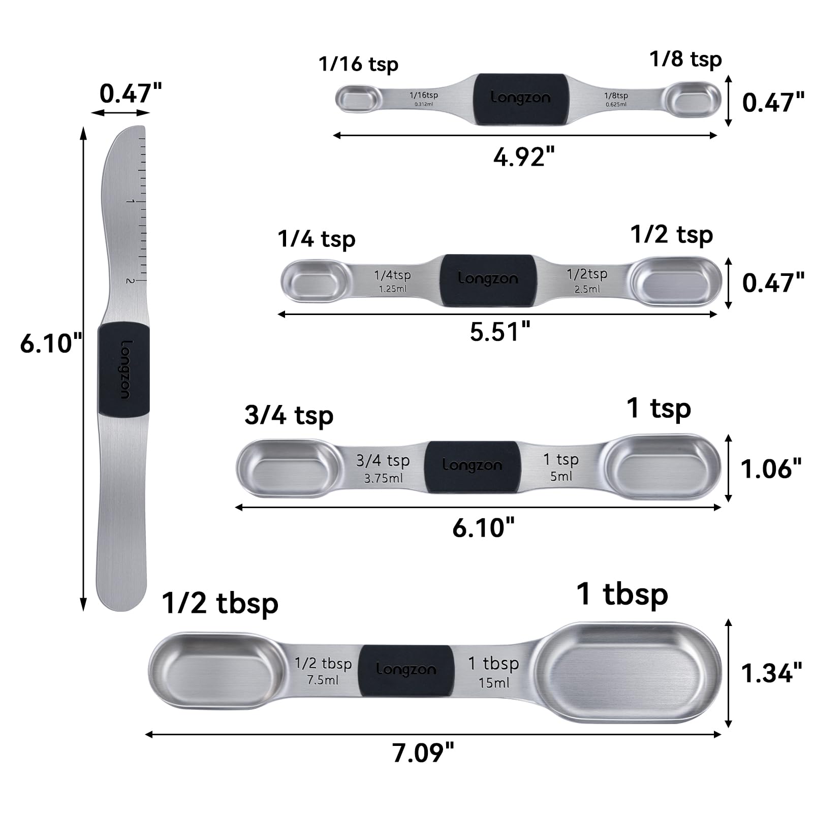 2024 New Longzon 8-Piece Magnetic Measuring Spoon Set with Leveler - Durable Engraved Stainless Steel Spoons for Baking, Cooking & Spices - Perfect for Kitchen, Coffee, Protein Powder & Spice Jars