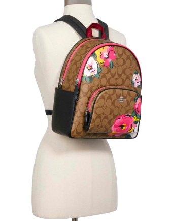 Coach Signature Canvas Court Backpack with Vintage Rose Print - Stylish & Durable Women's Backpack for Work, School & Travel