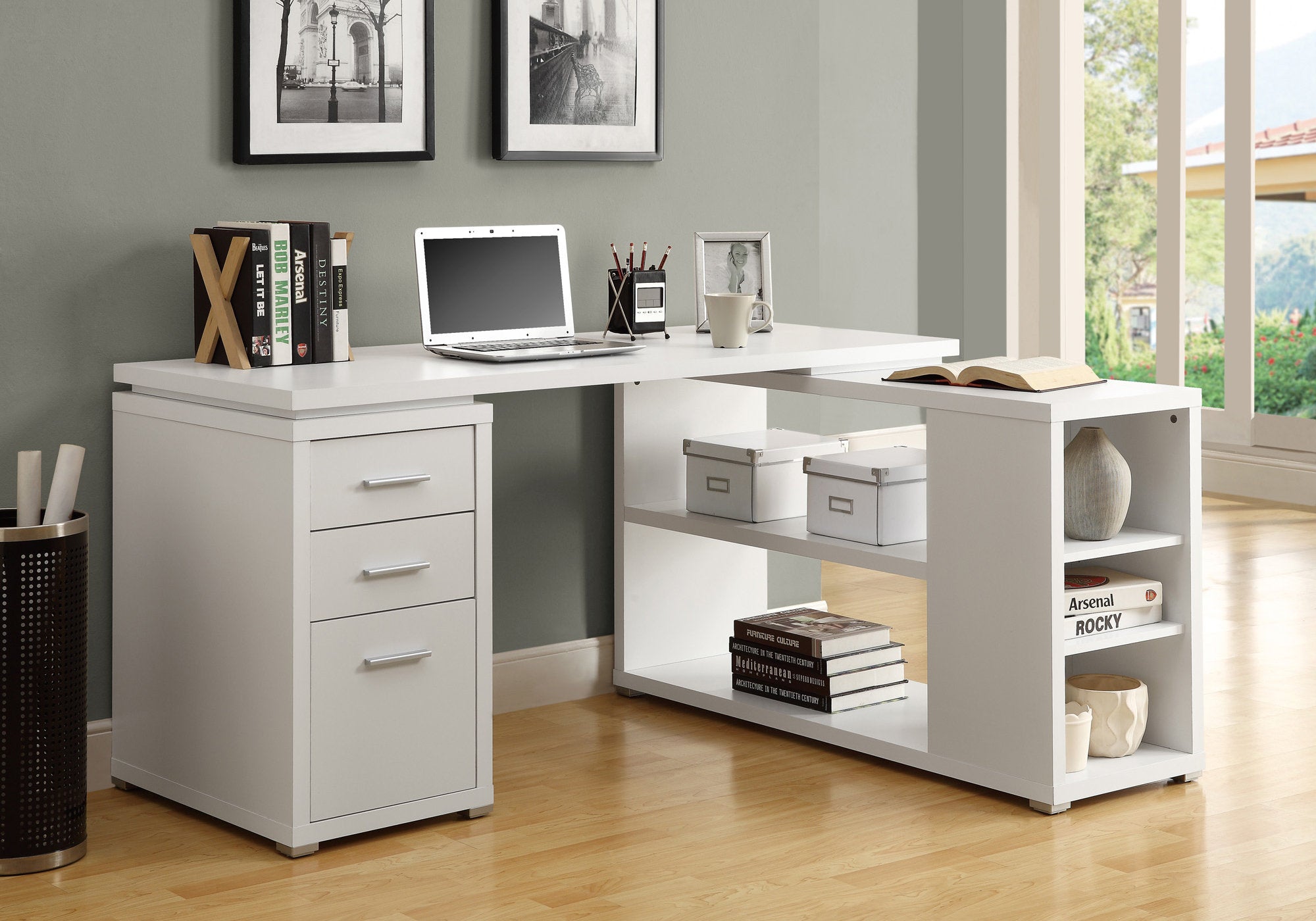 White Left or Right Facing Corner Desk for Home Office - Modern L-Shaped Workstation for Small Spaces & Productivity