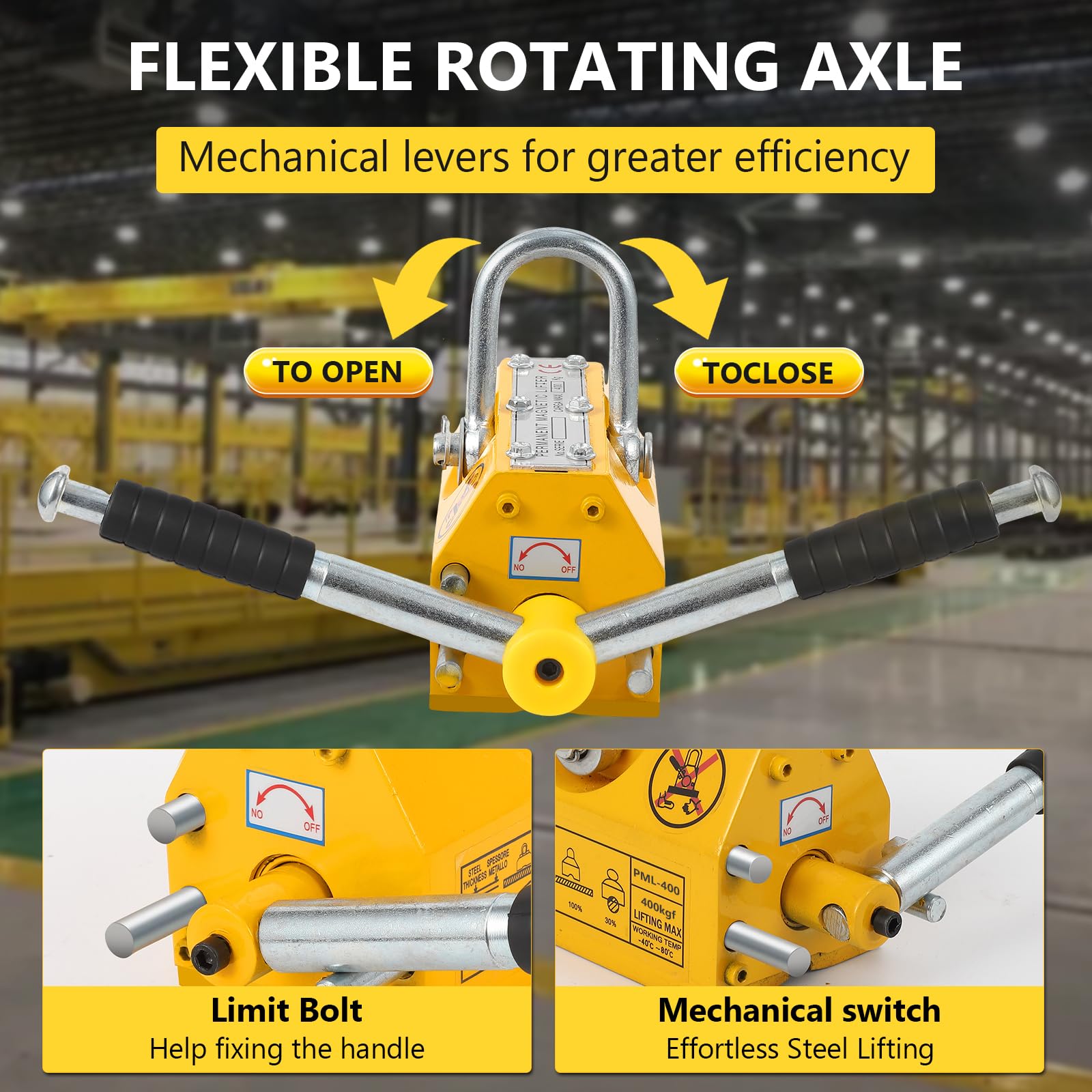 Garvee 880Lbs Heavy Duty Magnetic Lifter - Permanent Lifting Magnet for Steel Plates, Boards & Round Bars with 2.5 Safety Factor | Ideal for Construction, Metalworking & Industrial Material Handling