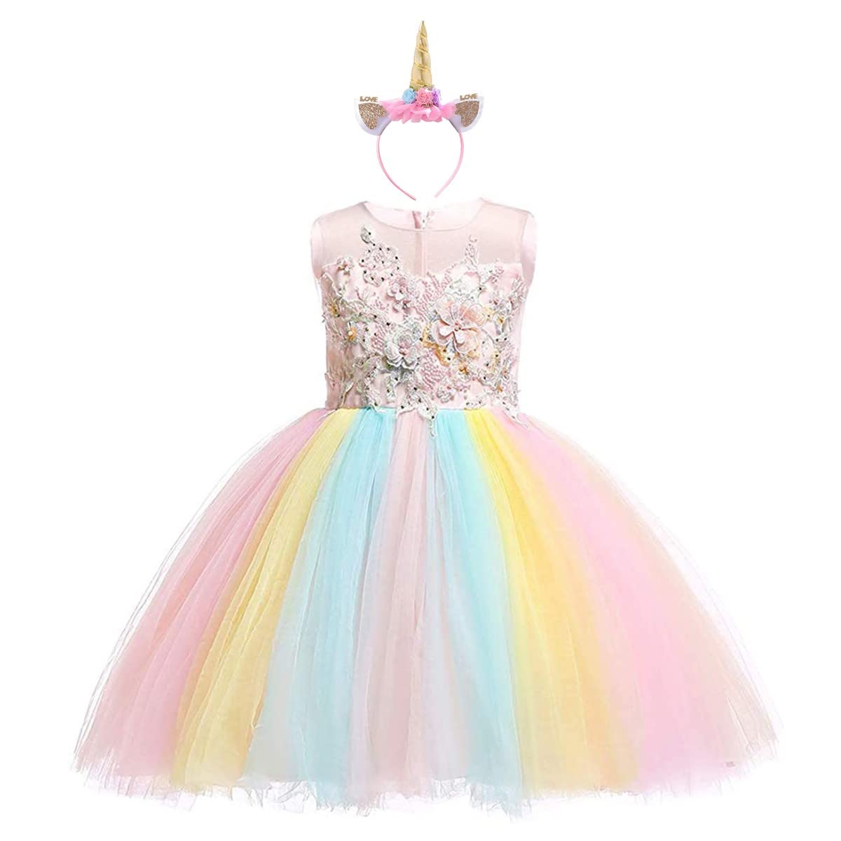 Unicorn Birthday Dress for Baby Girls - Princess Costume for Halloween, Christmas, Carnival & Party Outfits with Headband - Perfect for Dress-Up, Photo Shoots & Special Occasions