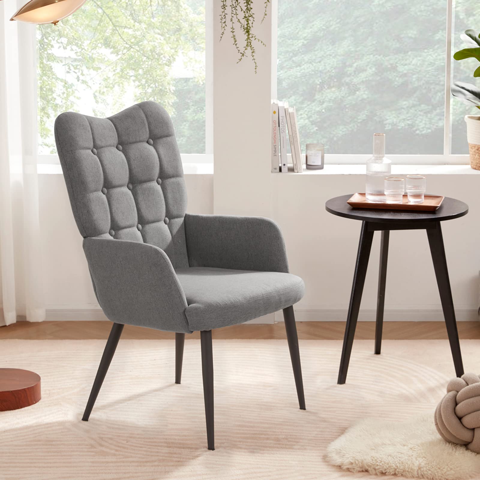 DUHOME Modern Fabric Accent Chair - Tufted Button Back Armchair with Upholstered Tall Back for Living Room & Bedroom (Dark Grey) | Perfect for Home Office, Reception Areas & Lounge Spaces