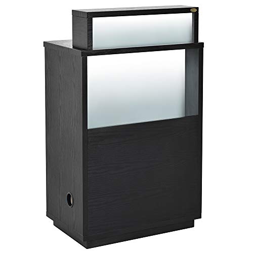 Stylish Beauty Salon Reception Desk with LED Illumination - Modern Ash Wood & Black Reception Counter for Spa, Clinic or Office Waiting Area