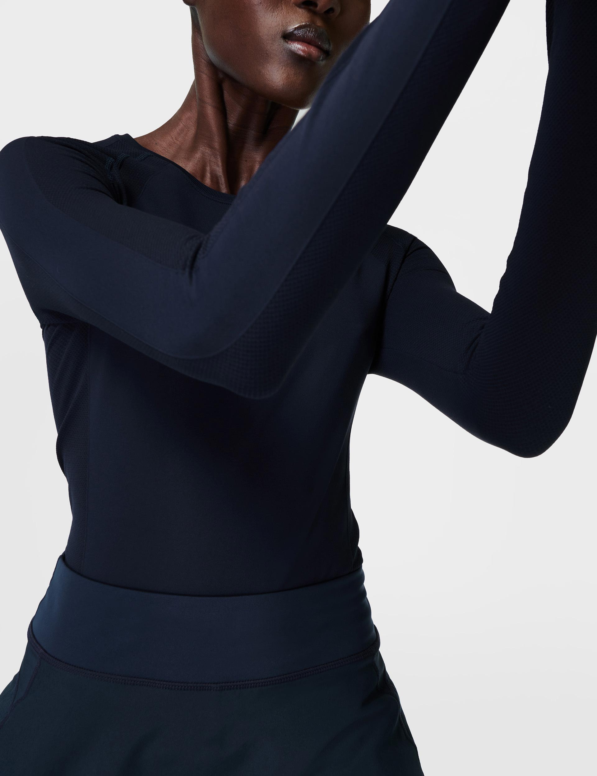 High-Performance Seamless Workout Long Sleeve Top for Athletes - Navy Blue - Gym, Running & Yoga Training Apparel