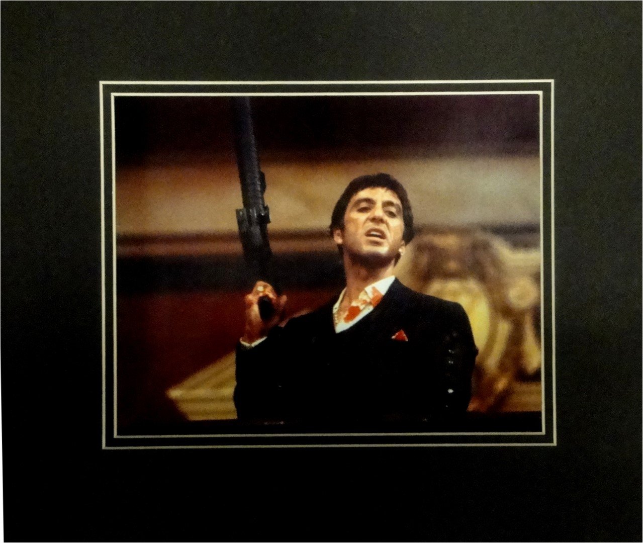 Al Pacino Scarface 8x10 Photo - Matted to Fit 11x14 Frame - Holding Gun Movie Memorabilia - Perfect for Film Collectors & Home Theater Decor