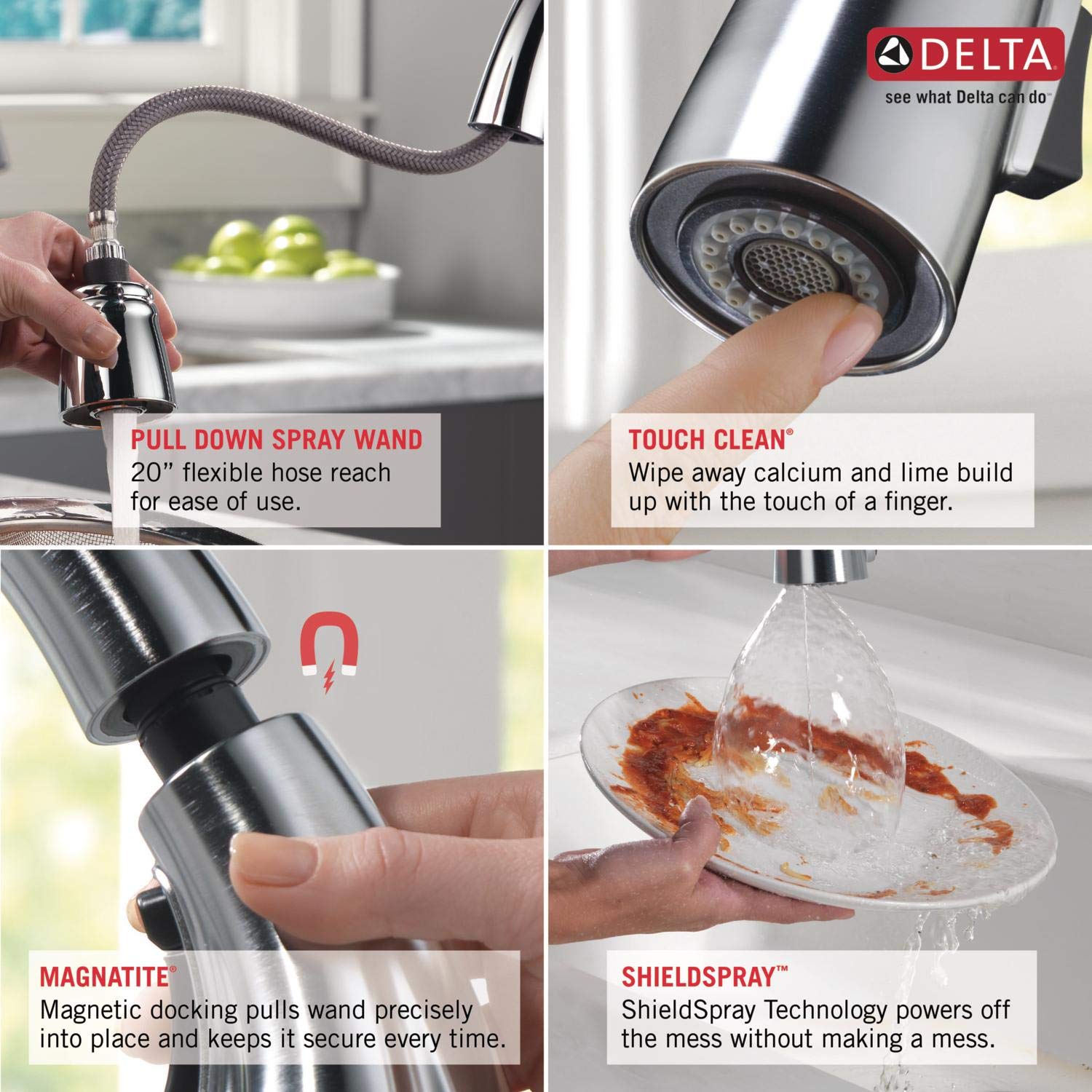 Delta Mateo Brushed Nickel Kitchen Faucet with Pull Down Sprayer - Magnetic Docking Spray Head, Arctic Stainless 9183-AR-DST - Perfect for Modern Kitchens & Food Prep Stations