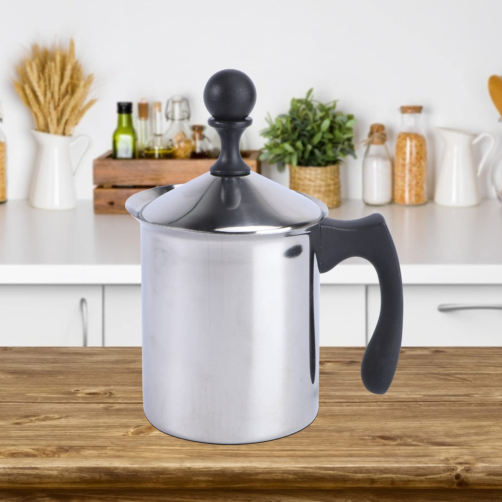 Hemoton Manual Milk Frother - Stainless Steel Hand Pump Whisk for Cappuccino, Hot Chocolate & Latte Foam - Portable Milk Foam Maker for Coffee, Tea & Baking - Perfect for Home, Office & Coffee Shops