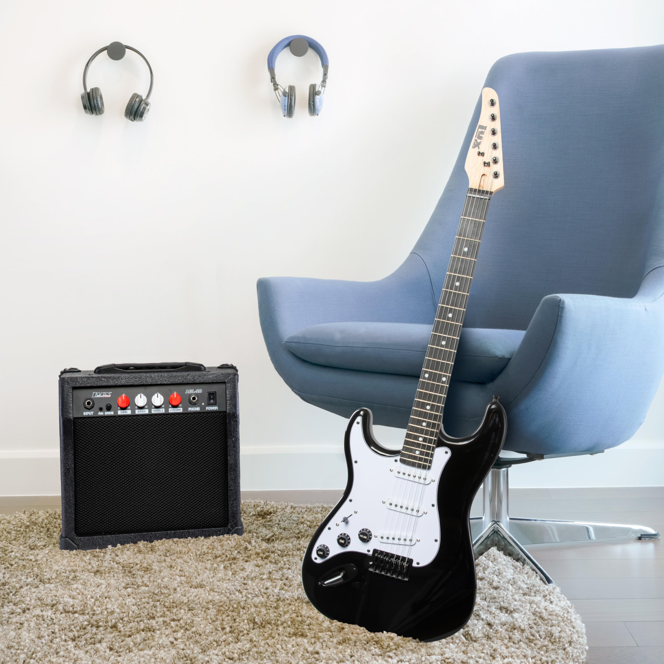 LyxPro Left Handed 39-Inch Full Size Electric Guitar Starter Kit for Beginners - Includes Amp, 6 Strings, 2 Picks, Shoulder Strap, Digital Clip-On Tuner, Cable & Soft Case (Black) - Perfect for Home Practice, Studio Recording & Live Performances